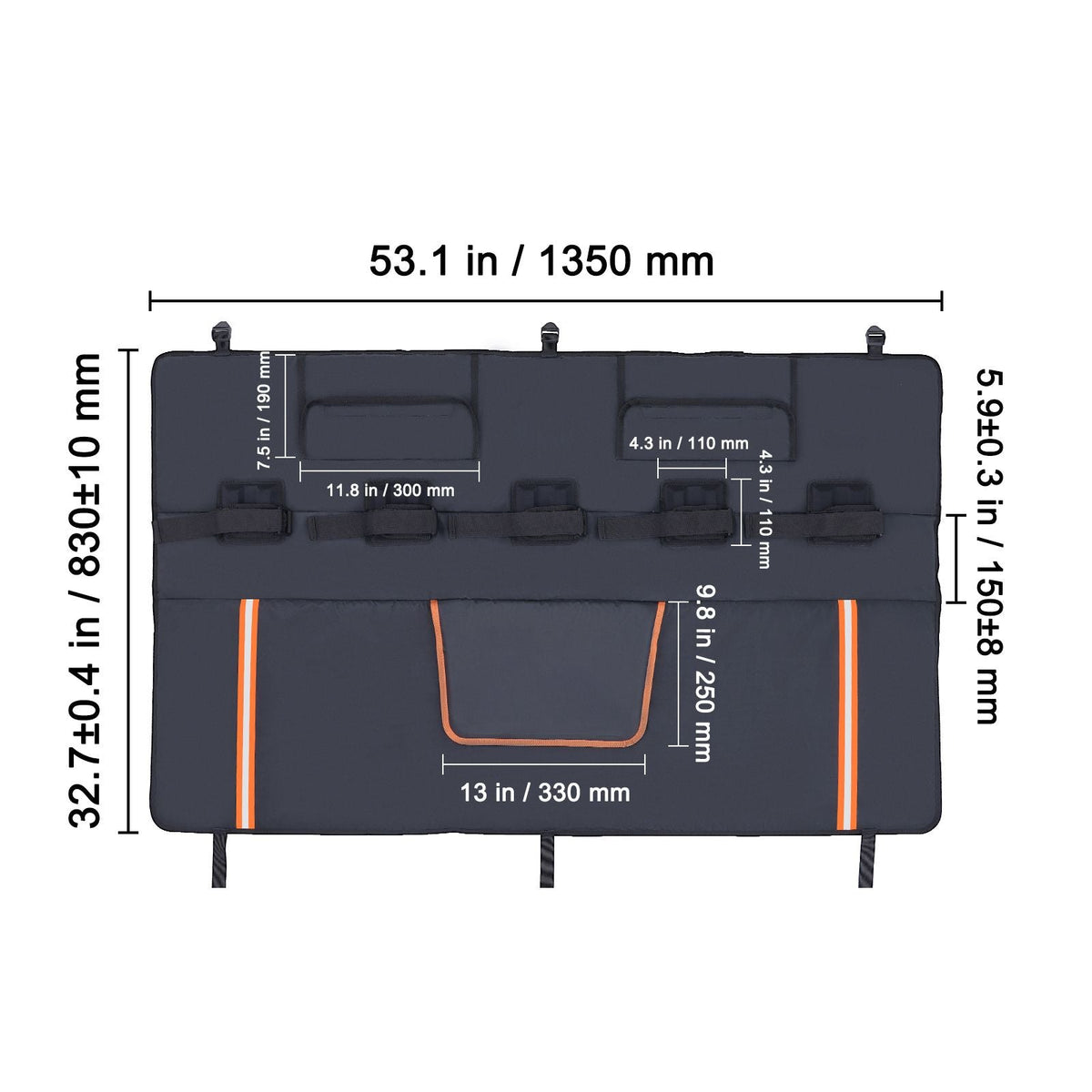 Tailgate Bike Pad, 53" Truck Tailgate Pad Carry 5 Mountain Bikes, Upgraded Grooves Tailgate Protection Pad with Reflective Strips and Tool Pockets, with Camera Opening for Mid-Size Pickup Trucks