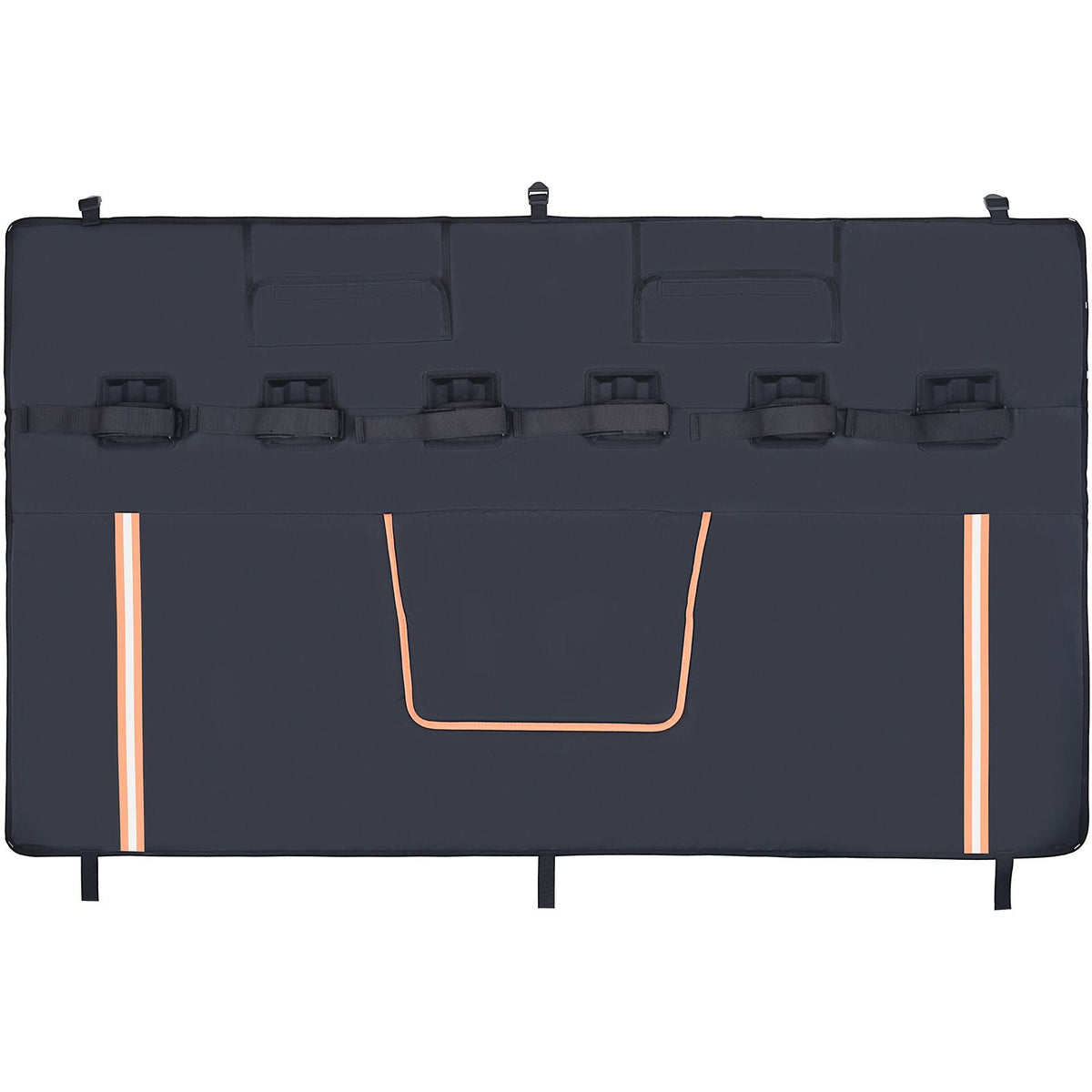 Tailgate Bike Pad, 62" Truck Tailgate Pad Carry 6 Mountain Bikes, Upgraded Grooves Tailgate Protection Pad with Reflective Strips and Tool Pockets, with Camera Opening for Most Pickup Trucks