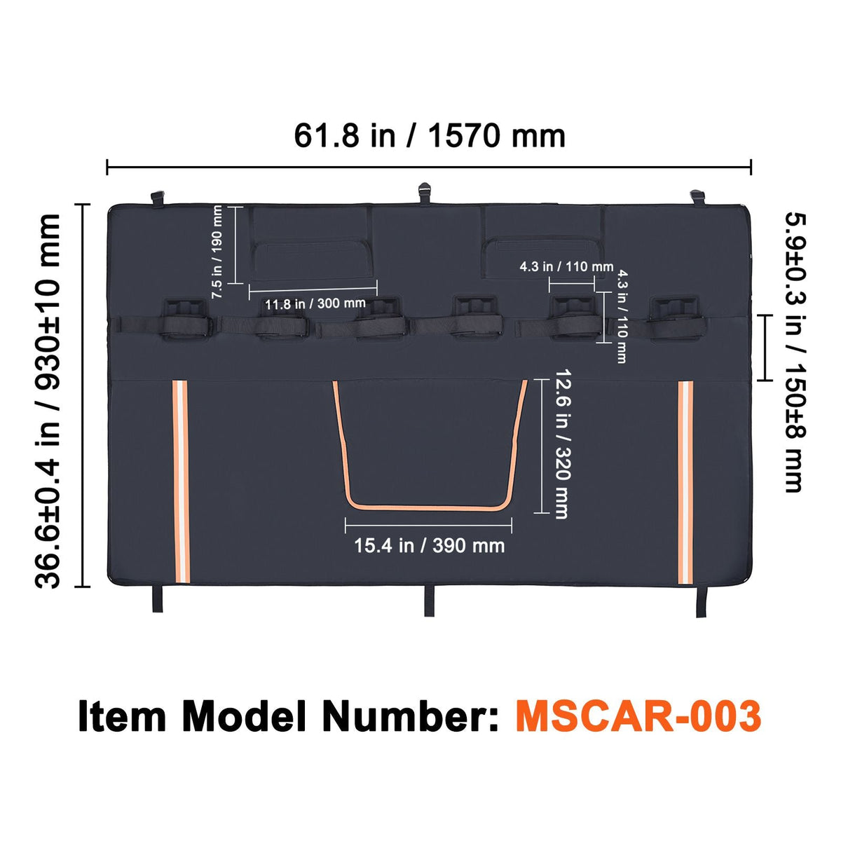 Tailgate Bike Pad, 62" Truck Tailgate Pad Carry 6 Mountain Bikes, Upgraded Grooves Tailgate Protection Pad with Reflective Strips and Tool Pockets, with Camera Opening for Most Pickup Trucks