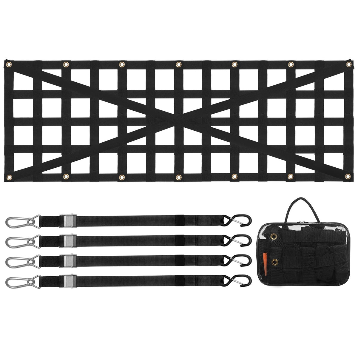 Tailgate Net, 54 in x 18 in, Heavy Duty Cargo Net for Truck Bed with 4 Adjustable Telescopic Straps, Cross-reinforced Design, Extendable & Durable, Suitable for Pickup, Truck, Trailer, Jeep, SUV