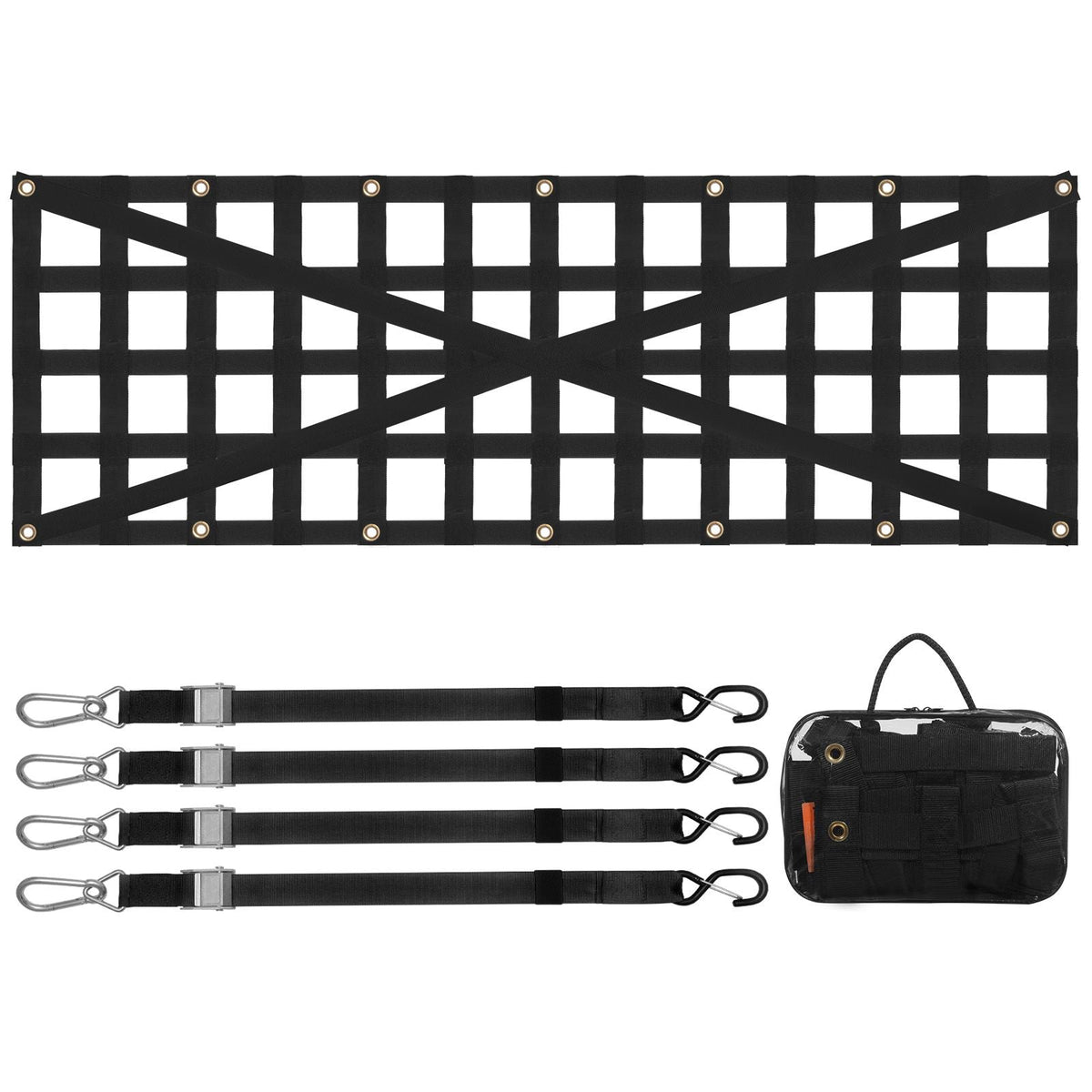 Tailgate Net, 54 in x 18 in, Heavy Duty Cargo Net for Truck Bed with 4 Adjustable Telescopic Straps, Cross-reinforced Design, Extendable & Durable, Suitable for Pickup, Truck, Trailer, Jeep, SUV
