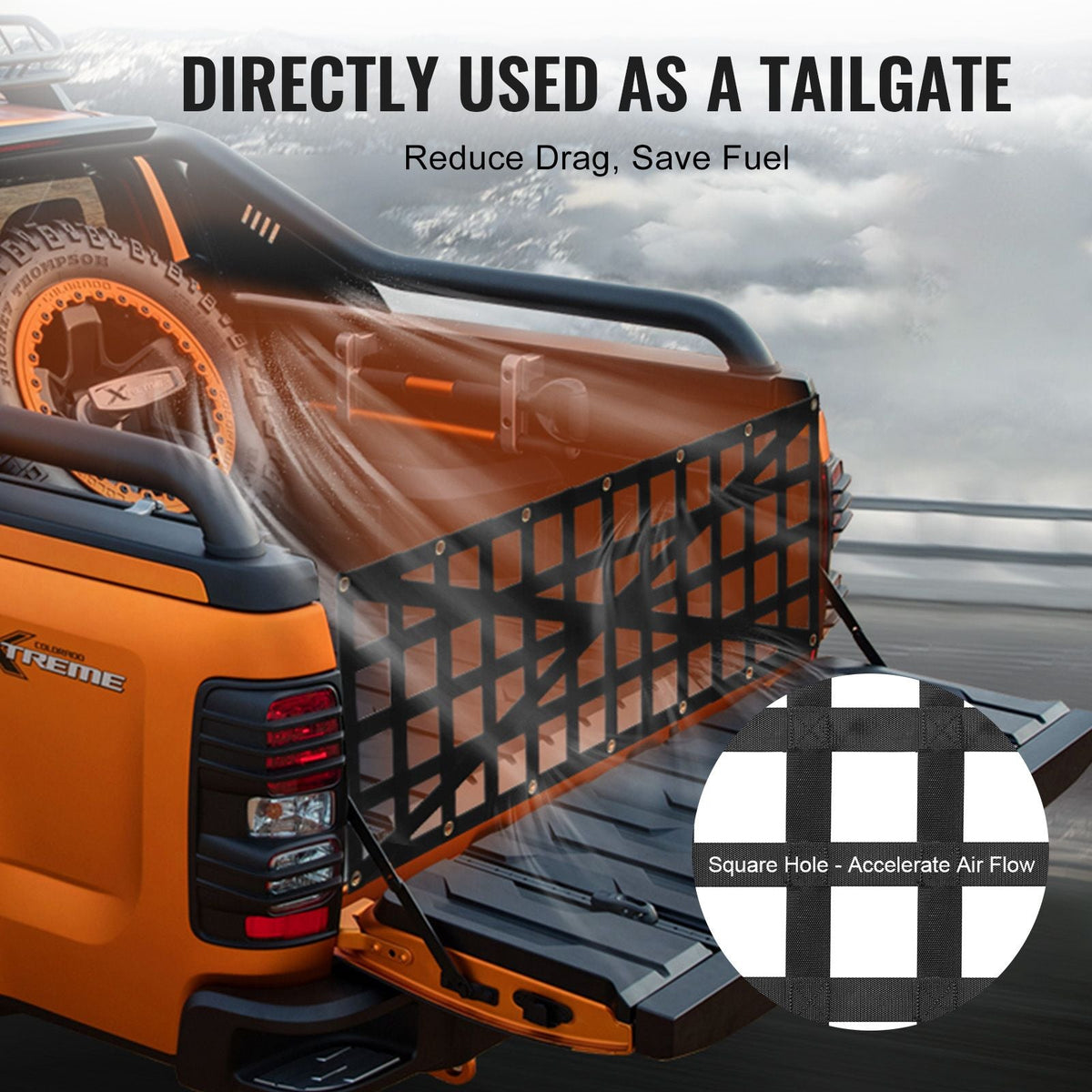 Tailgate Net, 54 in x 18 in, Heavy Duty Cargo Net for Truck Bed with 4 Adjustable Telescopic Straps, Cross-reinforced Design, Extendable & Durable, Suitable for Pickup, Truck, Trailer, Jeep, SUV