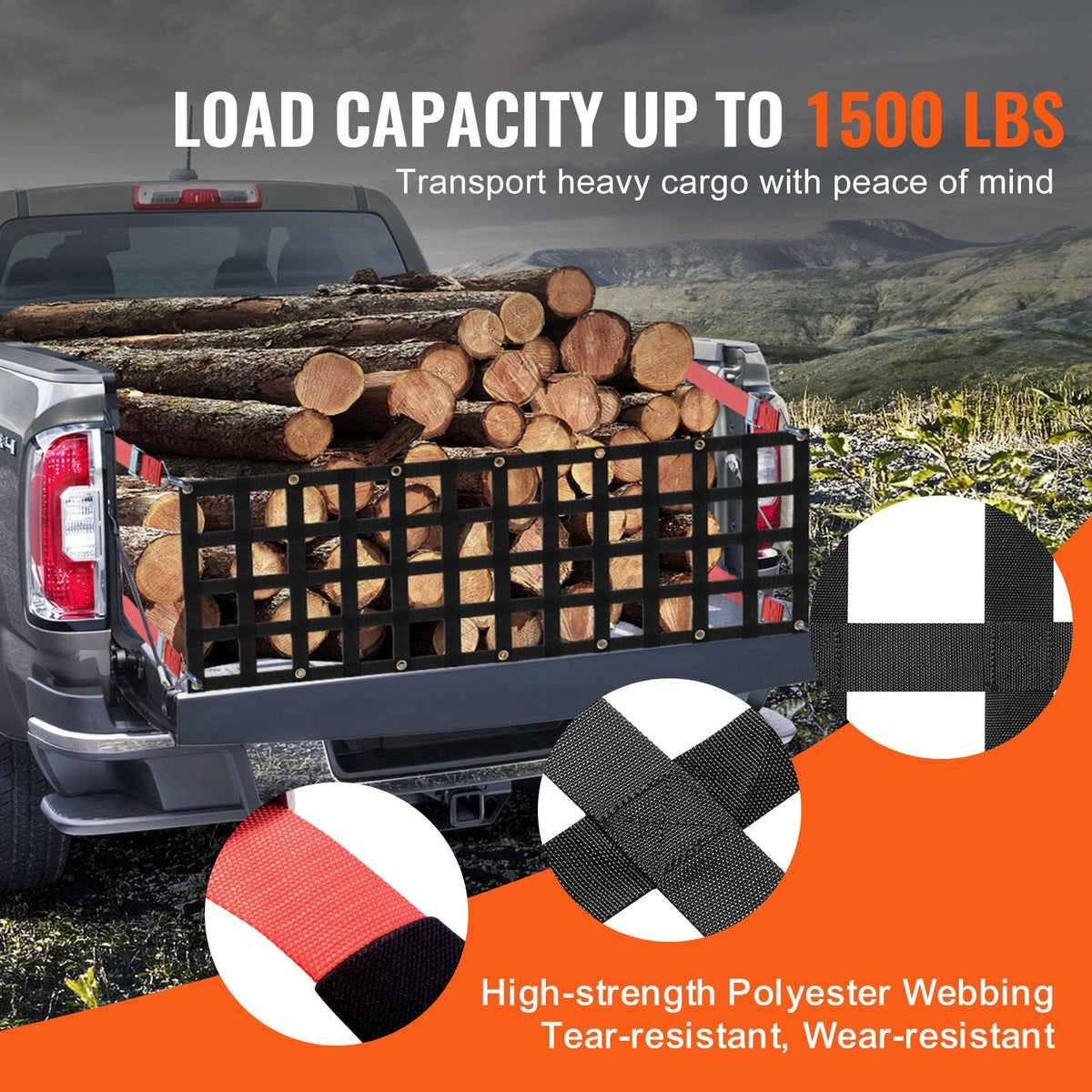 Tailgate Net, 54 in x 18 in, Heavy Duty Cargo Net for Truck Bed with 4 Adjustable Telescopic Straps, Extendable & Durable, Flexible Adjustment, Suitable for Pickup, Trailer, Truck, Jeep, SUV