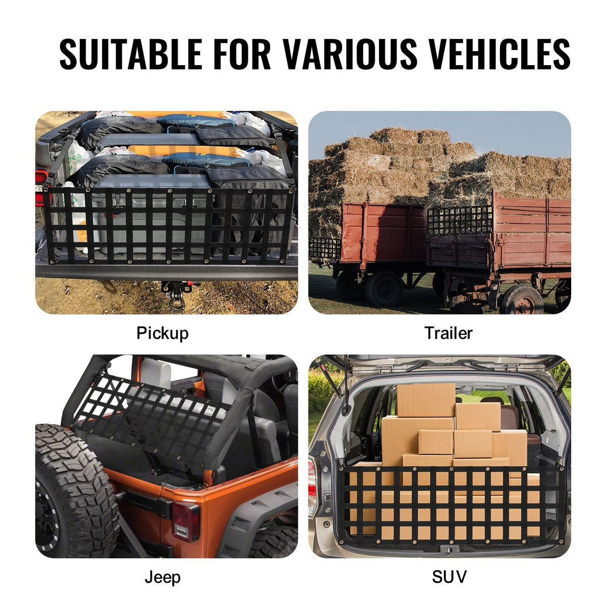 Tailgate Net, 60 in x 18 in, Heavy Duty Cargo Net for Truck Bed with 4 Adjustable Telescopic Straps, Extendable & Durable, Flexible Adjustment, Suitable for Pickup, Trailer, Truck, Jeep, SUV