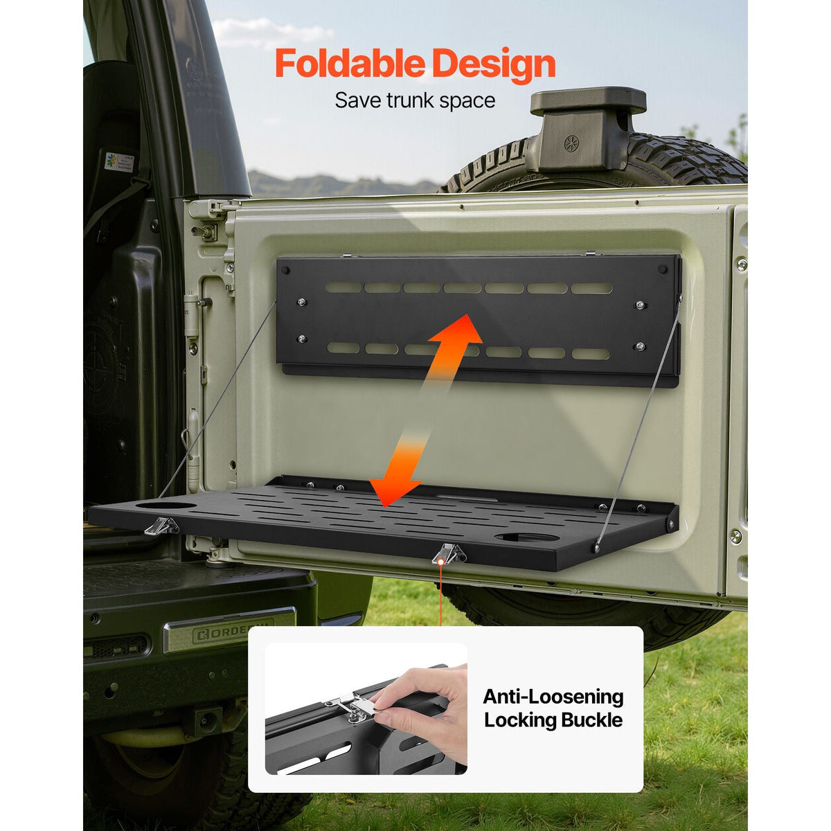 Tailgate Table, for 2021-2025 Ford Bronco, 88 lbs Load Capacity, Carbon Steel Foldable Molle Panel Drop Down Table, Rear Door Cargo Storage Rack Shelf Luggage Holder Carrier Camping Accessories