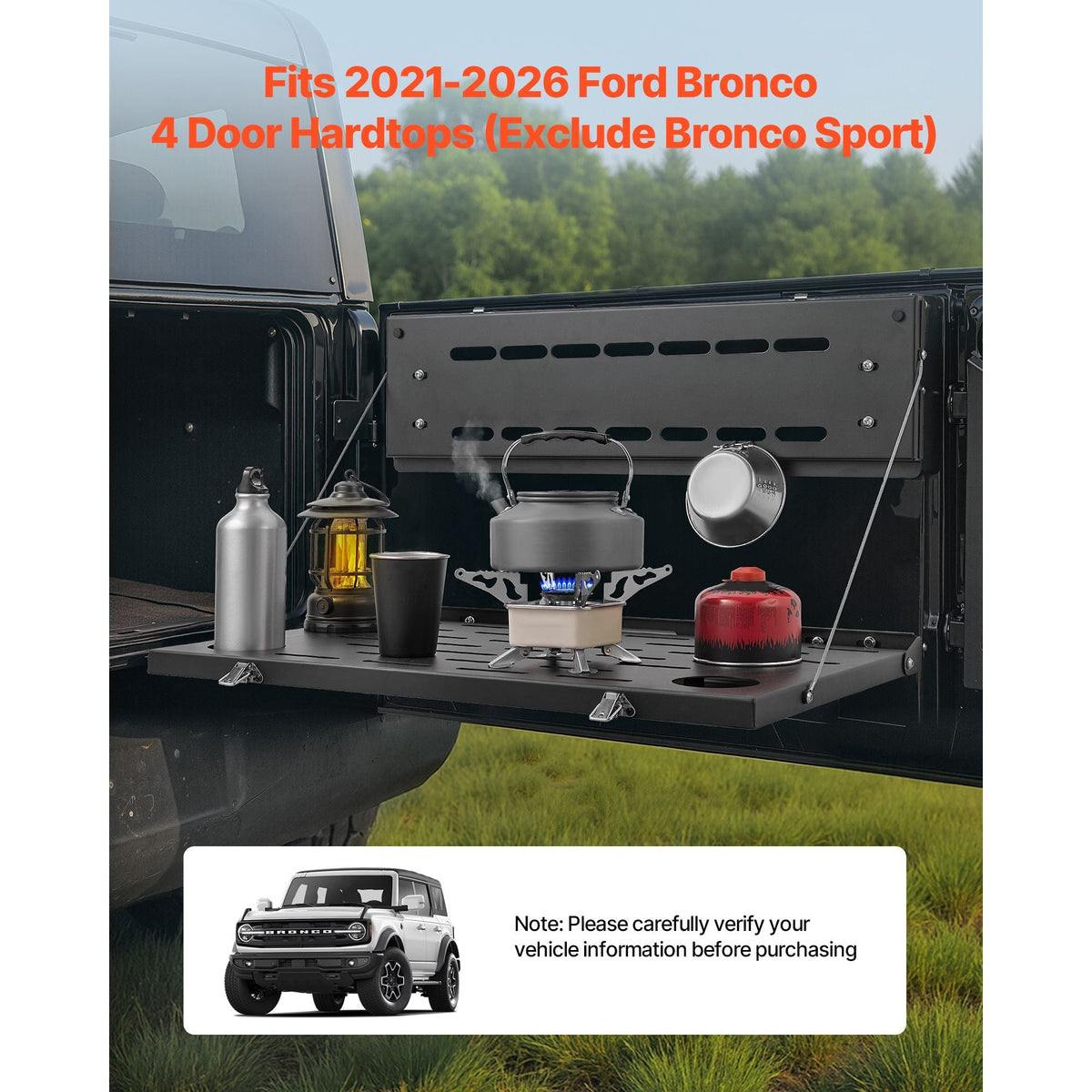 Tailgate Table, for 2021-2025 Ford Bronco, 88 lbs Load Capacity, Carbon Steel Foldable Molle Panel Drop Down Table, Rear Door Cargo Storage Rack Shelf Luggage Holder Carrier Camping Accessories