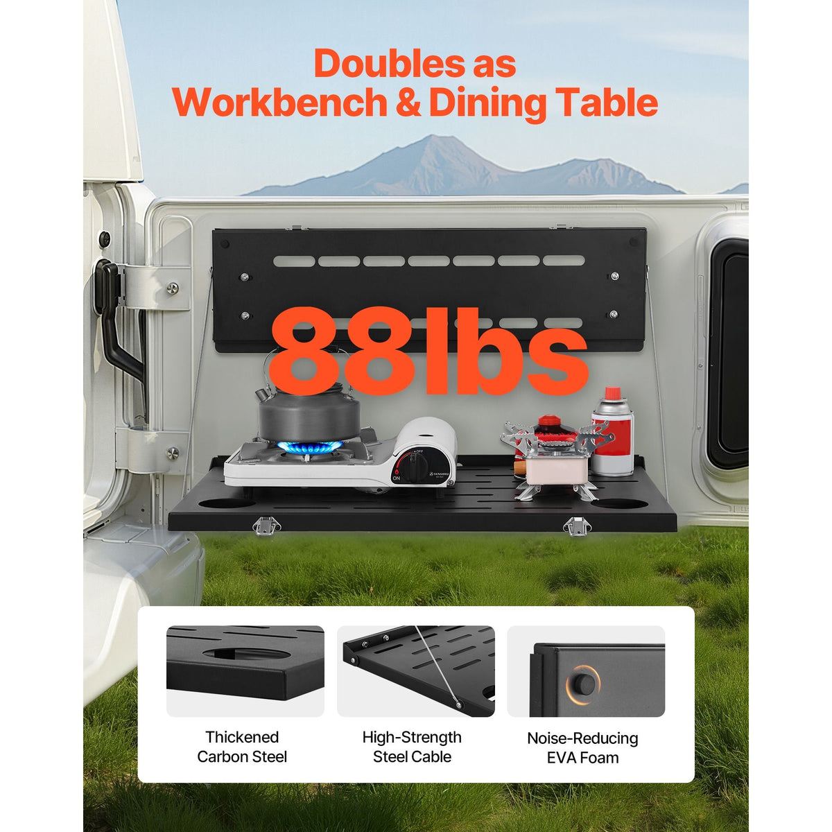Tailgate Table, for 2021-2025 Ford Bronco, 88 lbs Load Capacity, Carbon Steel Foldable Molle Panel Drop Down Table, Rear Door Cargo Storage Rack Shelf Luggage Holder Carrier Camping Accessories
