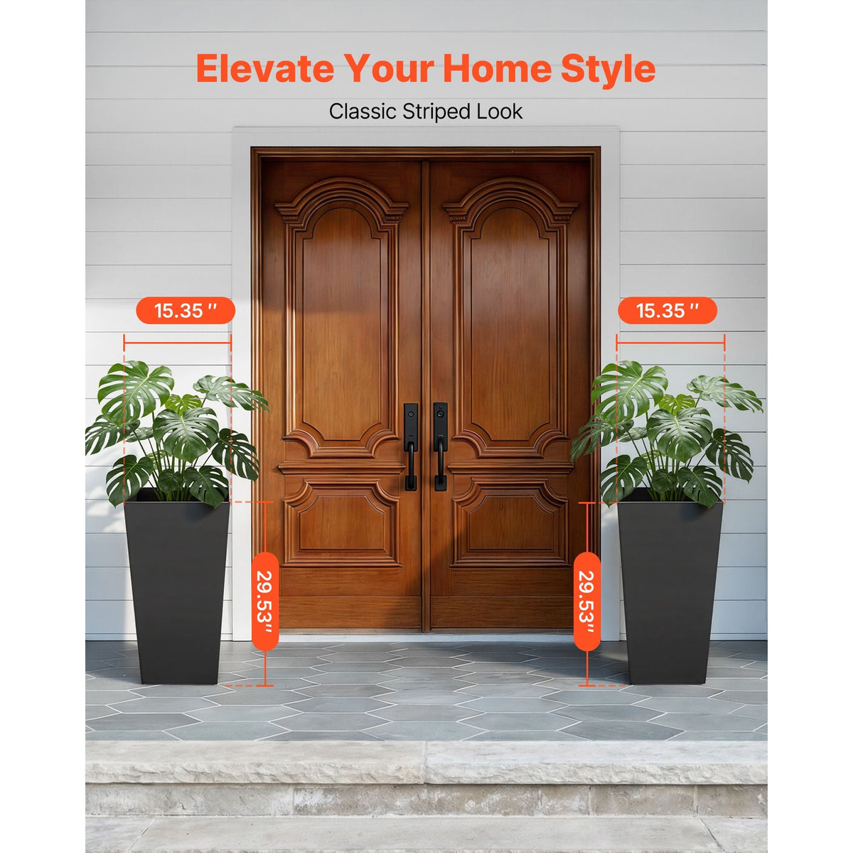Tall Planters Set of 2, 30 Inch Large Outdoor Taper Planters for Outdoor Indoor Plants, Front Porch Plastic Modern Flower Pots with Casters, Inner Pot & Drainage Holes for Patio, Garden, Black
