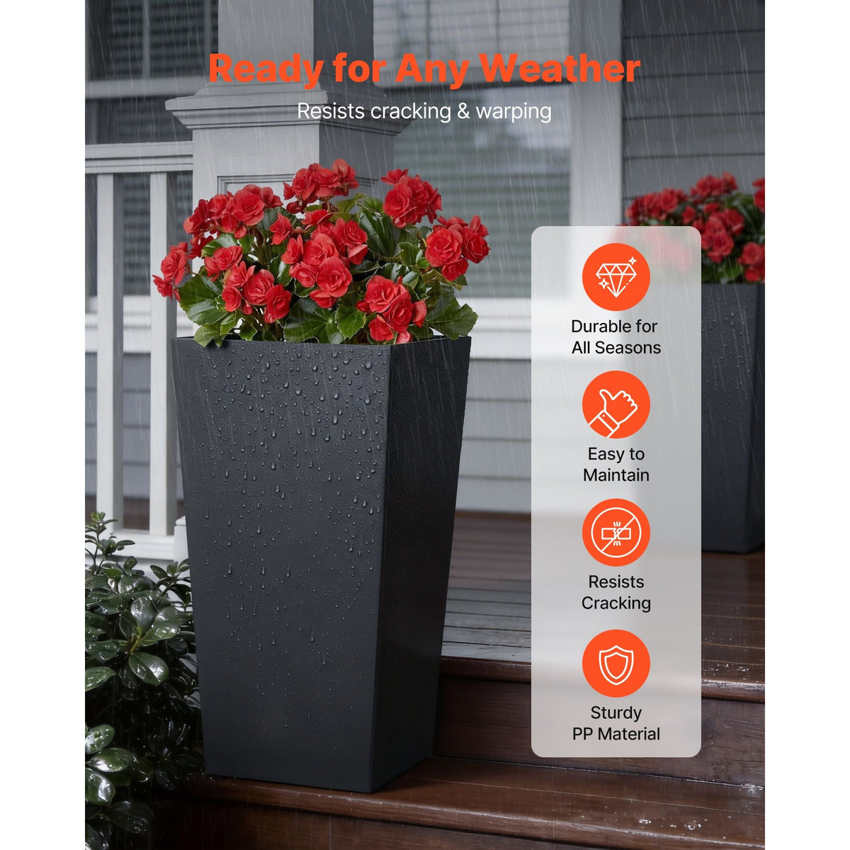 Tall Planters Set of 2, 30 Inch Large Outdoor Taper Planters for Outdoor Indoor Plants, Front Porch Plastic Modern Flower Pots with Casters, Inner Pot & Drainage Holes for Patio, Garden, Black