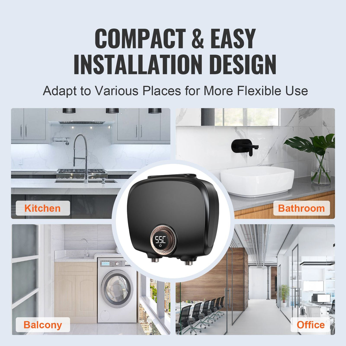 Tankless Water Heater Electric, 7kw On Demand Instant Under Sink Water Boiler, Digital Temperature Display & Easy Installation & 24-Hour Water Supply, For Kitchen Bathroom Faucet And Shower