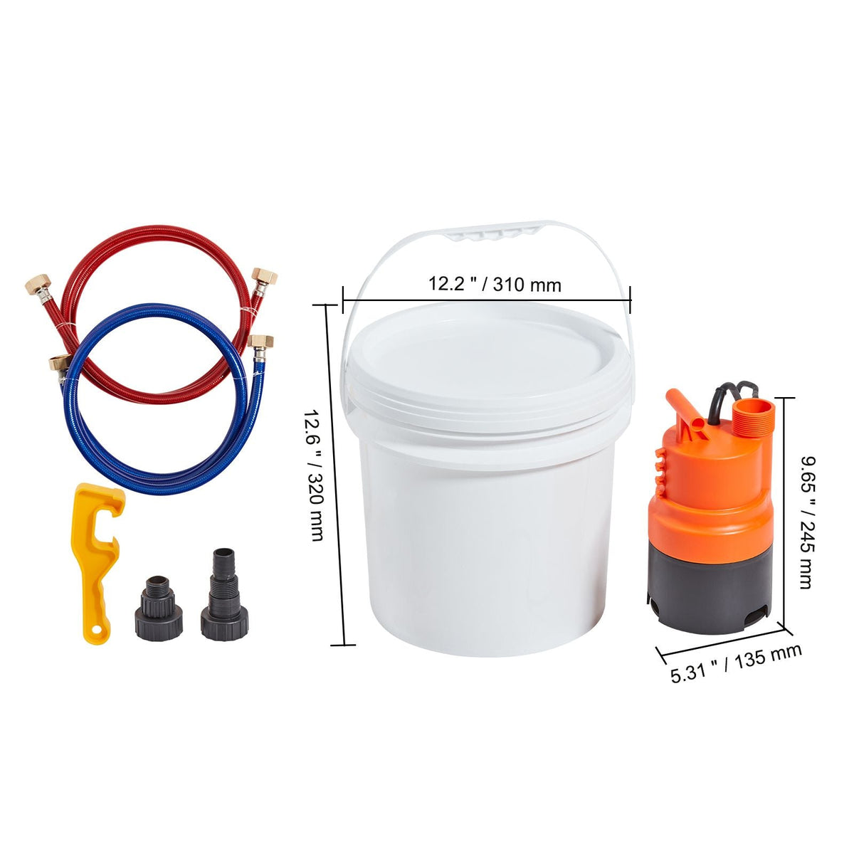 Tankless Water Heater Flushing Kit, Includes Efficient Pump & 3.7 Gallon Pail & 2 Hoses, Wrench and Adapter for Quick Install, Easy to Start Water Heater Flush Descale Kit Anti-corrosion