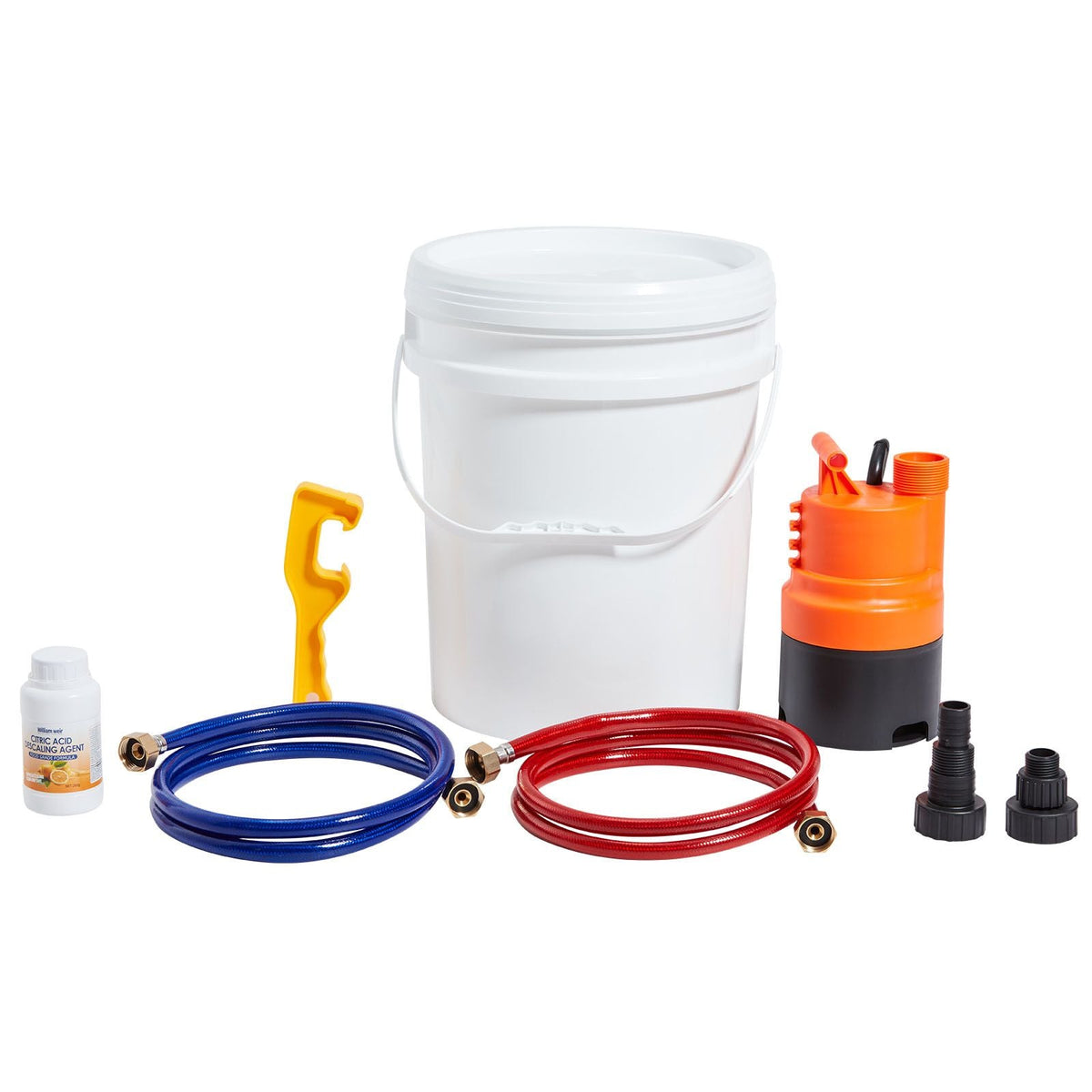 Tankless Water Heater Flushing Kit, Includes Efficient Pump & 5 Gallon Pail & 2 Hoses & Descaling Powder, Wrench and Adapter for Quick Install Easy to Start, Water Heater Flush Kit