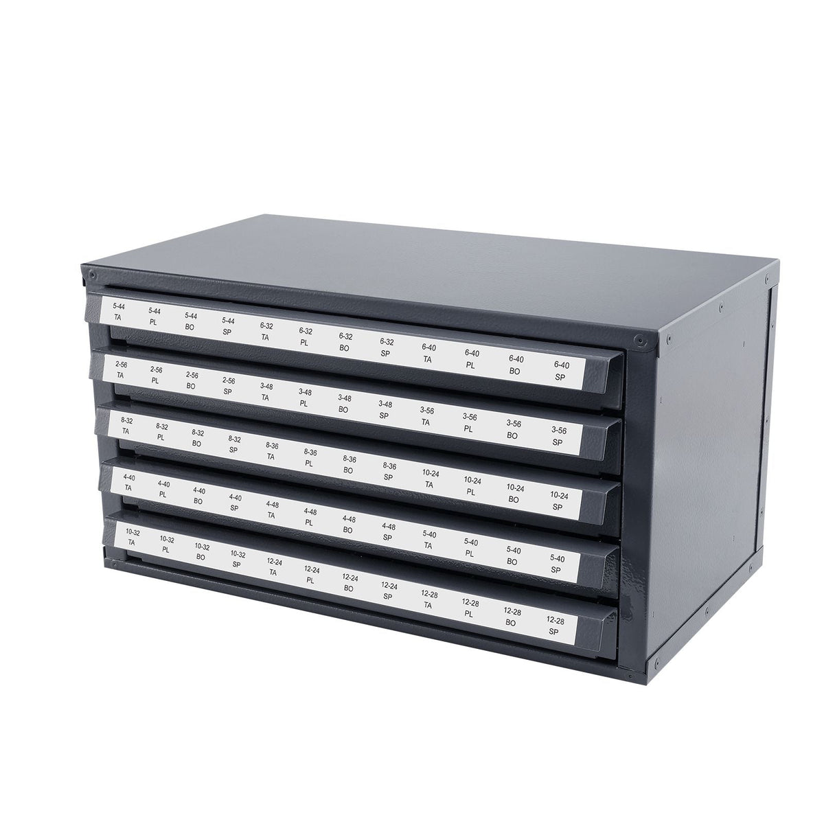 Tap Dispenser Cabinet, Five-Drawer Tap Organizer Cabinet for #2-56-#12-28 Steel Tap Dispenser Organizer Cabinet with Labels, 60-Compartment Stackable Tap Cabinet for Tap Storage