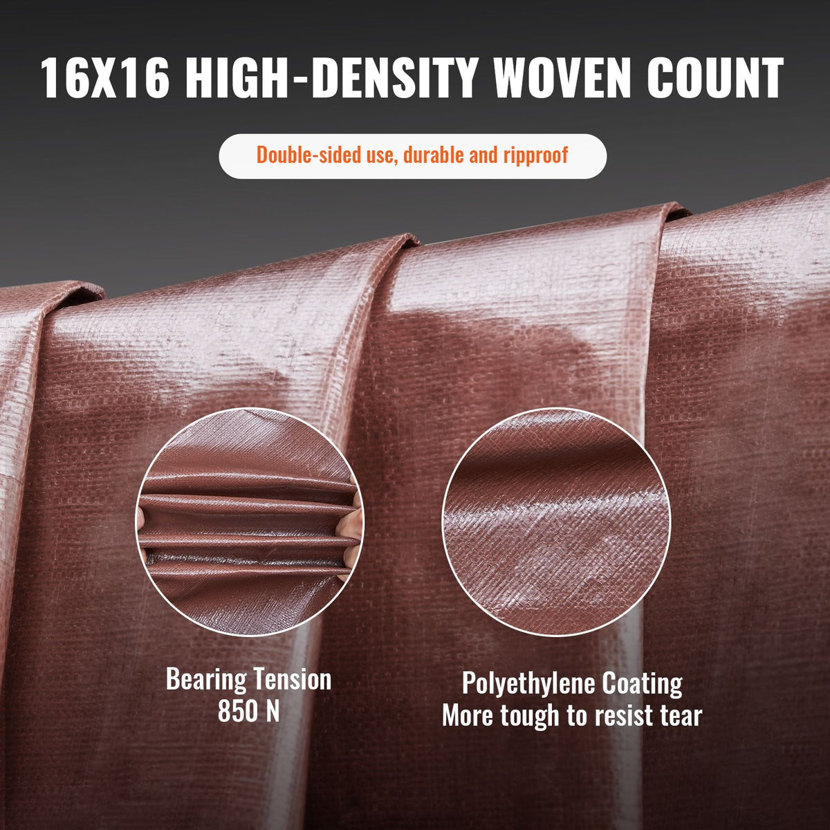 Tarp 20x40 ft 16 Mil Extra Thick, Waterproof Poly Plastic Tarps Cover, Multi-Purpose Outdoor Tarpaulin with Grommets & Reinforced Edges for Truck, RV, Boat, Camping (Brown)