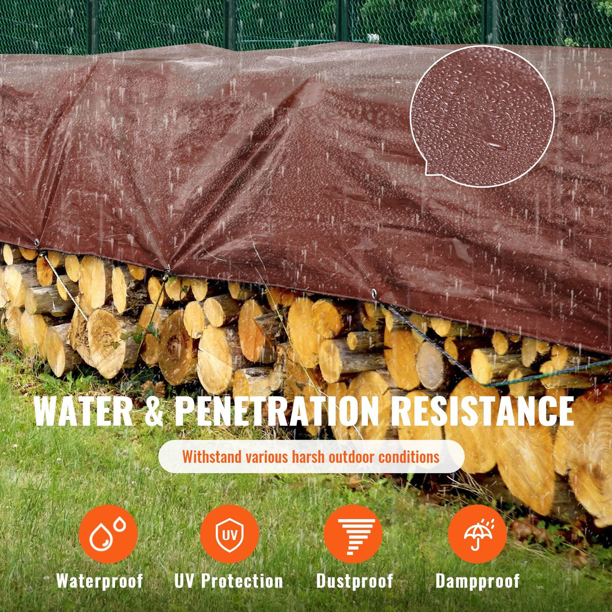Tarp 20x40 ft 16 Mil Extra Thick, Waterproof Poly Plastic Tarps Cover, Multi-Purpose Outdoor Tarpaulin with Grommets & Reinforced Edges for Truck, RV, Boat, Camping (Brown)