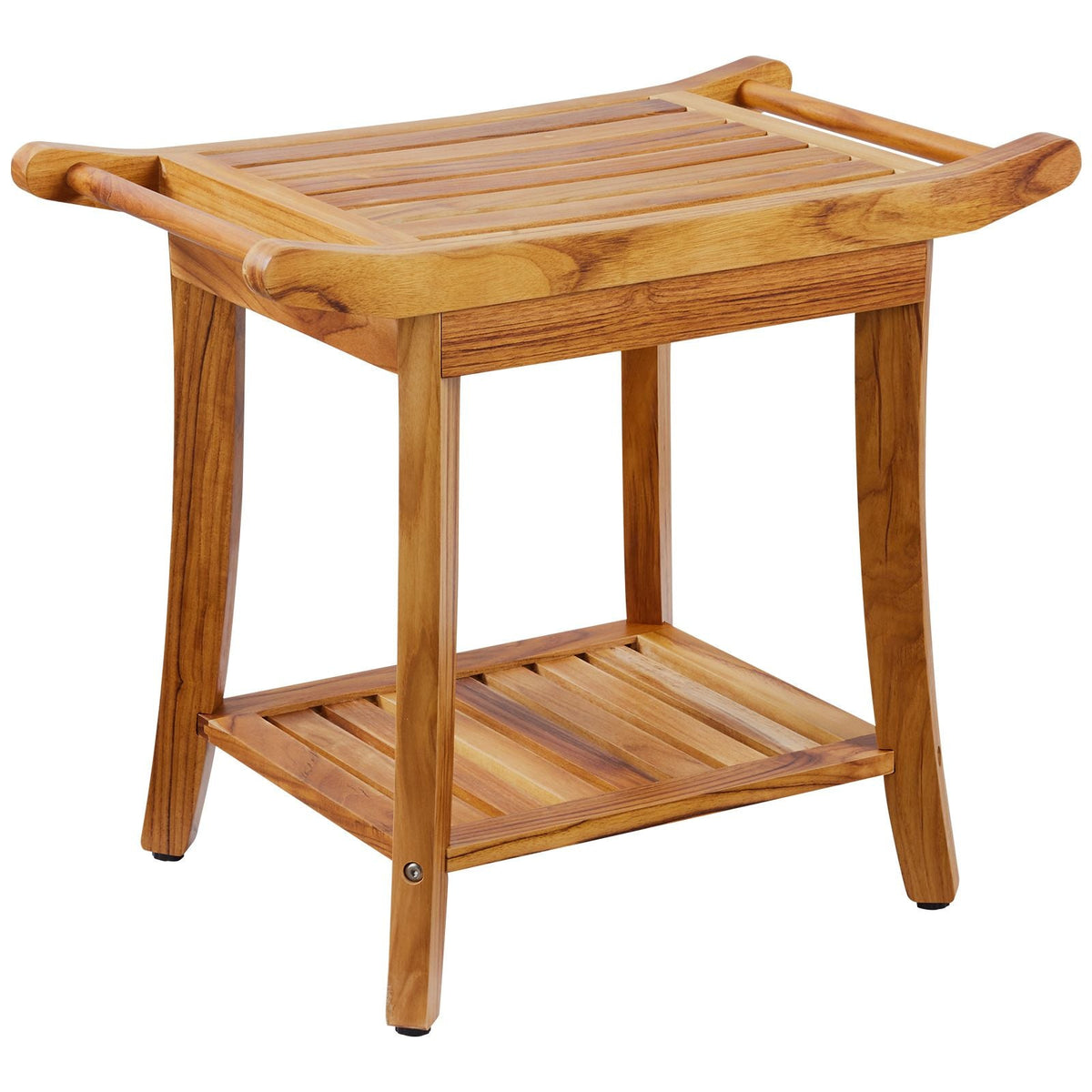Teak Shower Bench, 22 x 14.4 x 18.5 in, Waterproof Wood Shower Stool with Storage Shelf Handle Non-Slip Feet, 300 lbs Maximum Load Capacity Shower Chair Seat, for Bathroom Indoor and Outdoor Use