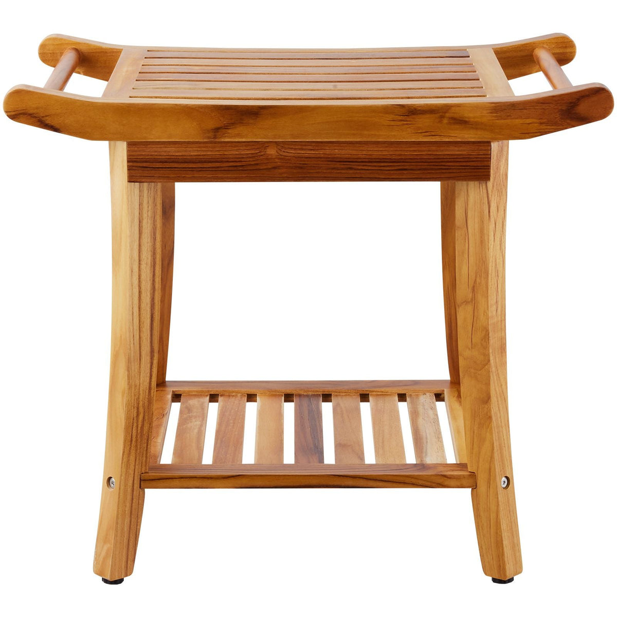 Teak Shower Bench, 22 x 14.4 x 18.5 in, Waterproof Wood Shower Stool with Storage Shelf Handle Non-Slip Feet, 300 lbs Maximum Load Capacity Shower Chair Seat, for Bathroom Indoor and Outdoor Use
