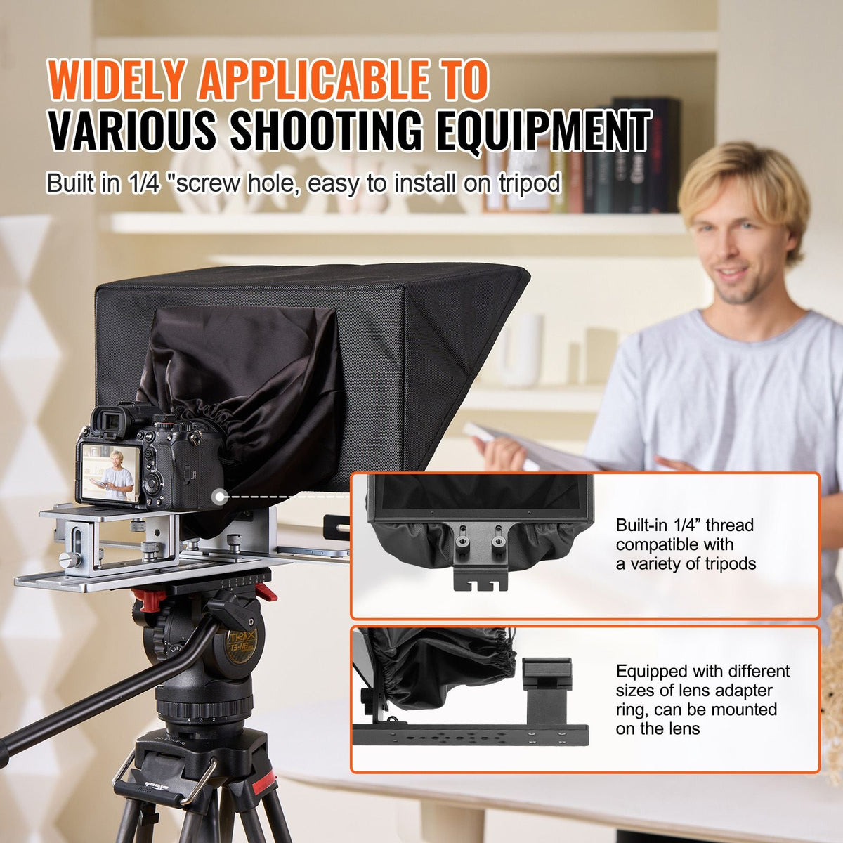 Teleprompter, 16" Aluminum Alloy, Floor Type with Adjustable Angle Spectroscope, Remote Control, for YouTube, Twitch, Zoom, Supports DSLR/Webcam, for Video Recording/Live Streaming
