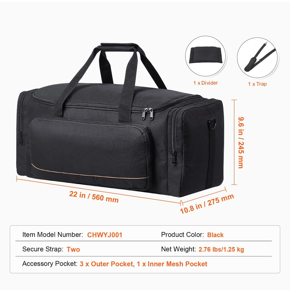 Telescope Case, 22 in, Telescope Storage Bag with Fixed Buckles, Multi-Pocket & Detachable Divider for Telescope, Shock-Absorbent Telescope Carrying Case to Easily Secure Optical Tube & Tripod