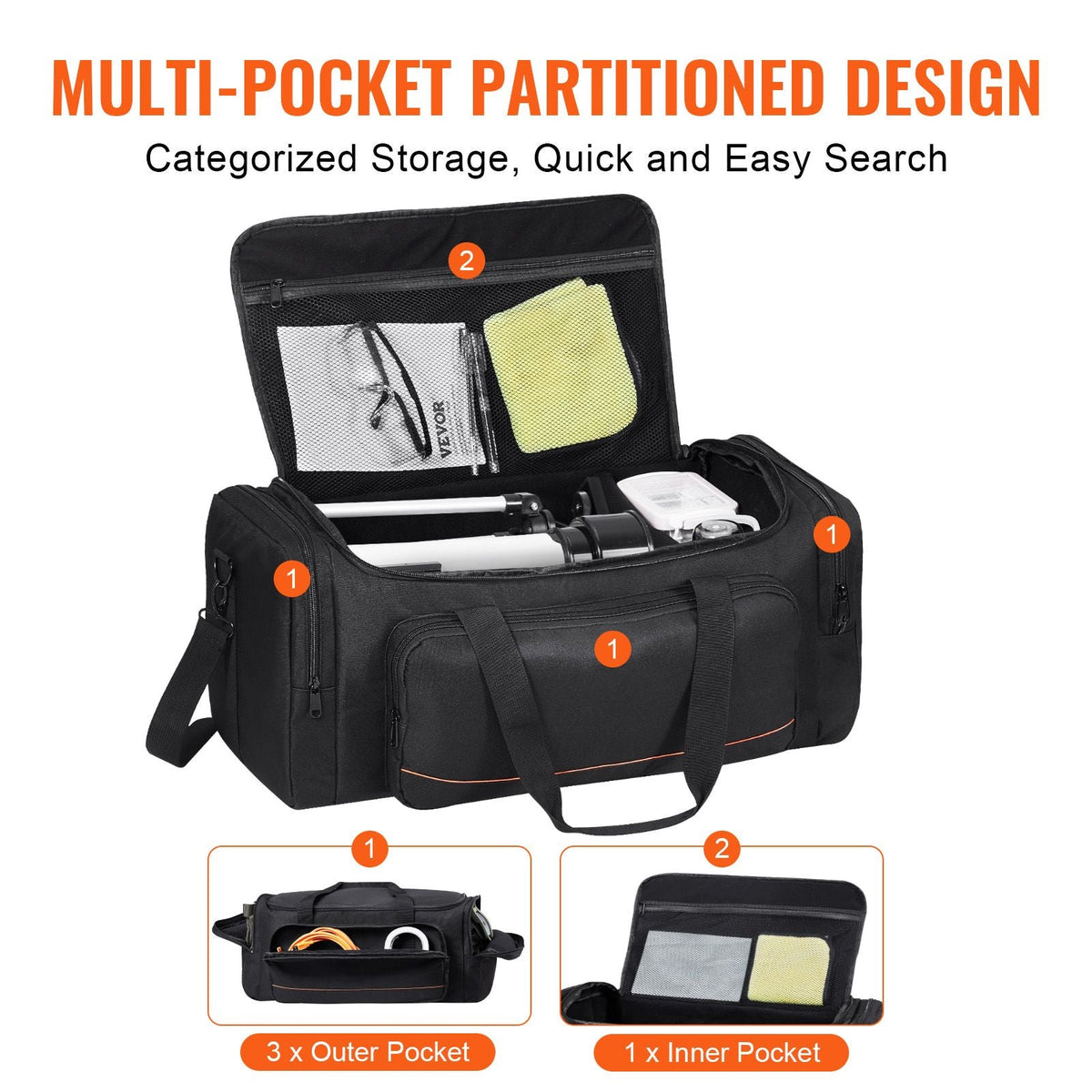 Telescope Case, 22 in, Telescope Storage Bag with Fixed Buckles, Multi-Pocket & Detachable Divider for Telescope, Shock-Absorbent Telescope Carrying Case to Easily Secure Optical Tube & Tripod