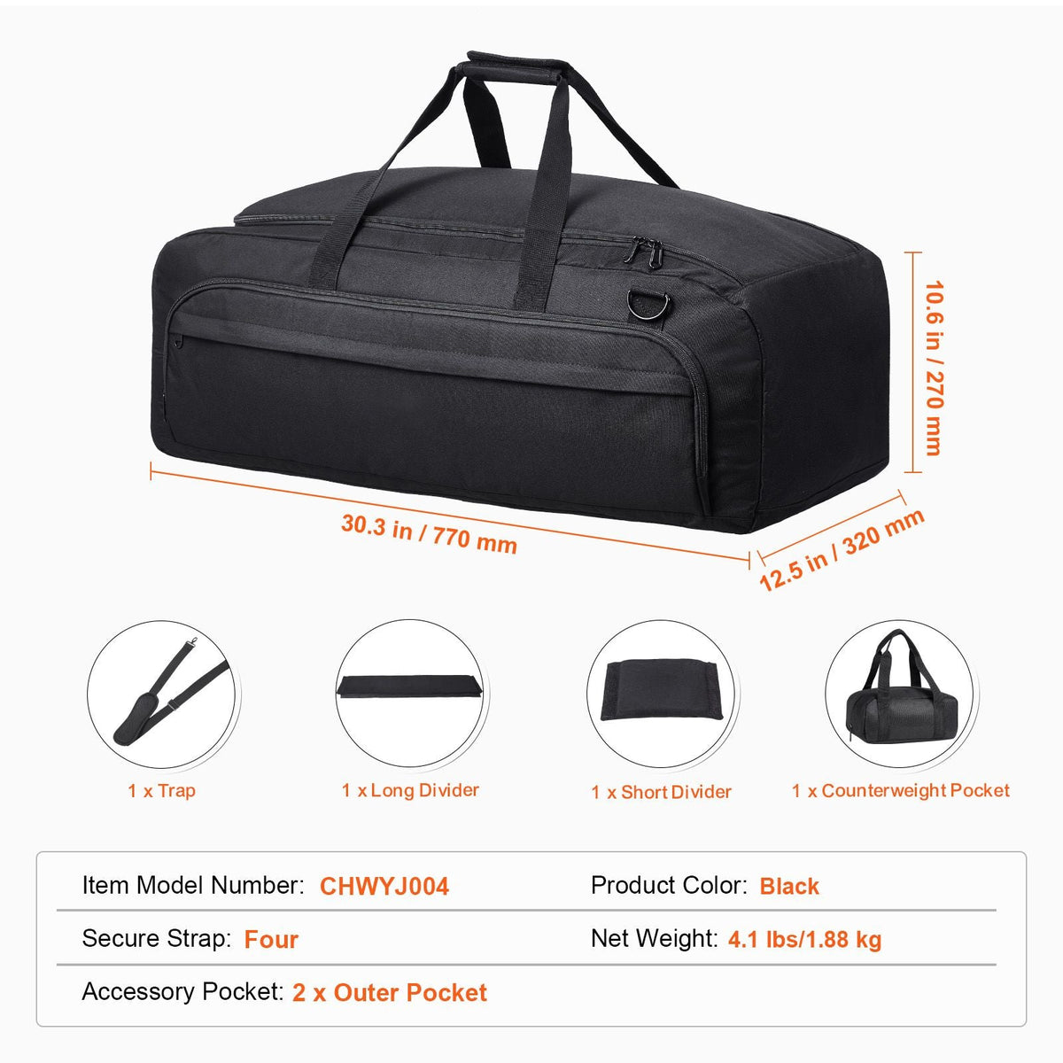 Telescope Case, 30.3", Telescope Storage Bag with Fixed Buckles, Multi-Pocket & Detachable Divider, Shock-Absorbent Telescope Travel Carrying Bag for Optical Tube & Tripod, Counterweight Pocket