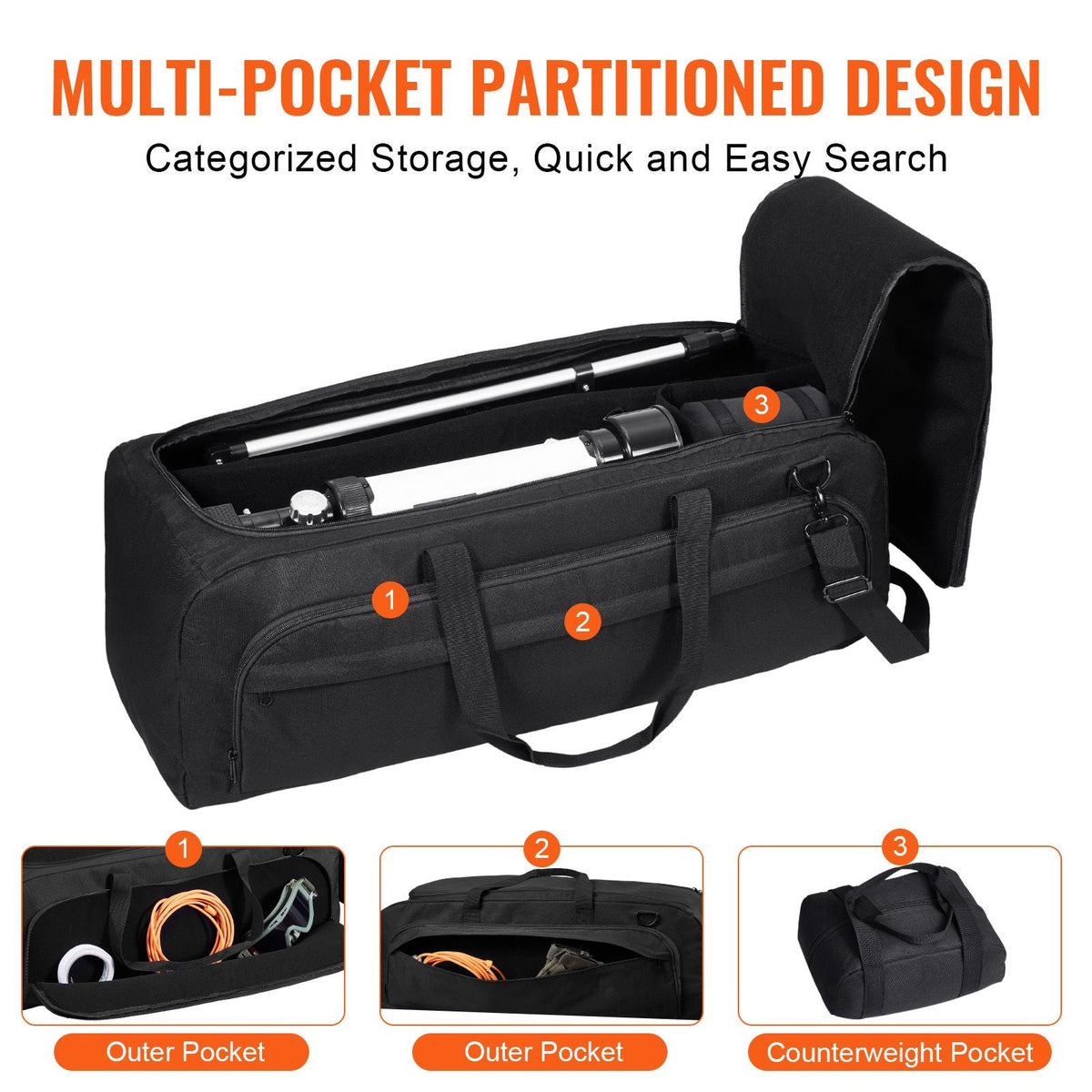 Telescope Case, 30.3", Telescope Storage Bag with Fixed Buckles, Multi-Pocket & Detachable Divider, Shock-Absorbent Telescope Travel Carrying Bag for Optical Tube & Tripod, Counterweight Pocket