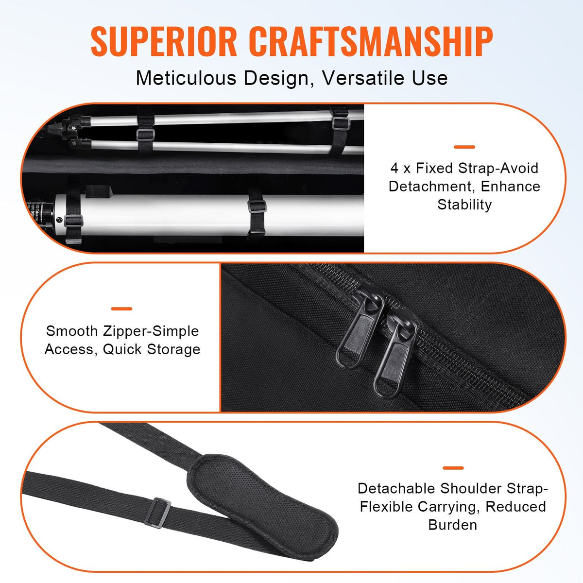 Telescope Case, 30.3", Telescope Storage Bag with Fixed Buckles, Multi-Pocket & Detachable Divider, Shock-Absorbent Telescope Travel Carrying Bag for Optical Tube & Tripod, Counterweight Pocket