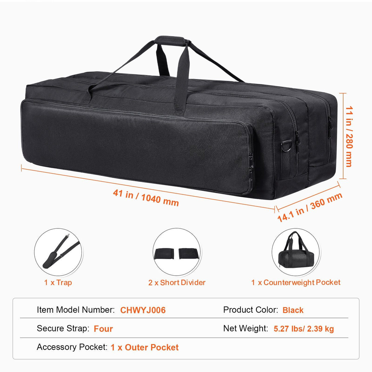 Telescope Case, 41", Telescope Large Storage Bag with Fixed Buckles, Multi-Pocket and Detachable Divider, Shock-Absorbent Telescope Carrying Case for Optical Tube & Tripod, Counterweight Pocket