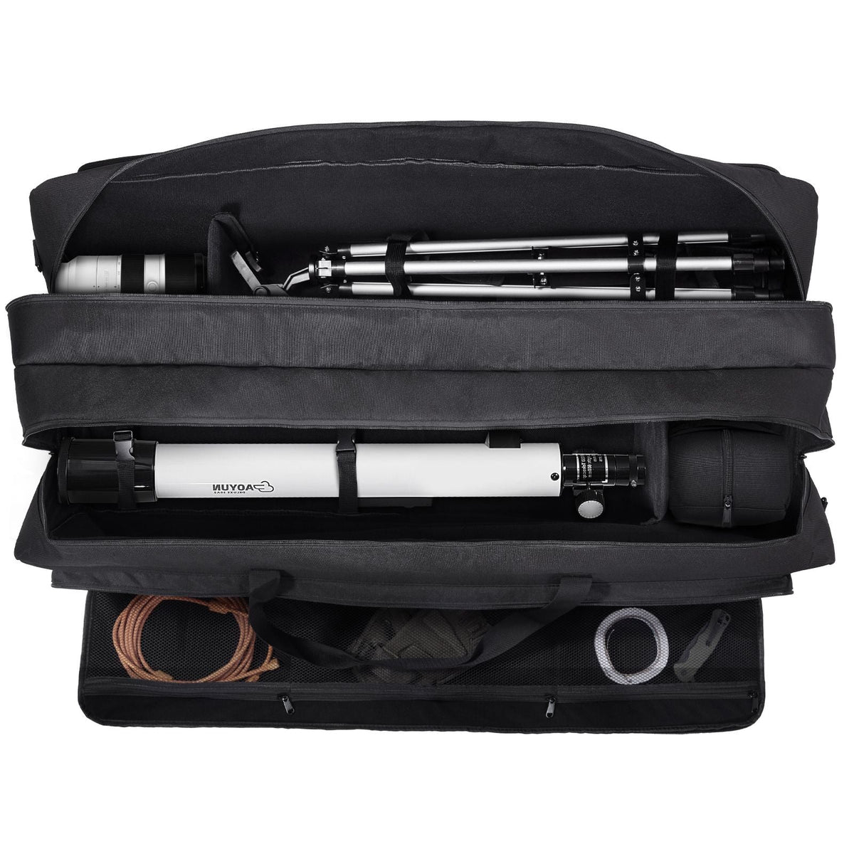 Telescope Case, 41", Telescope Large Storage Bag with Fixed Buckles, Multi-Pocket and Detachable Divider, Shock-Absorbent Telescope Carrying Case for Optical Tube & Tripod, Counterweight Pocket