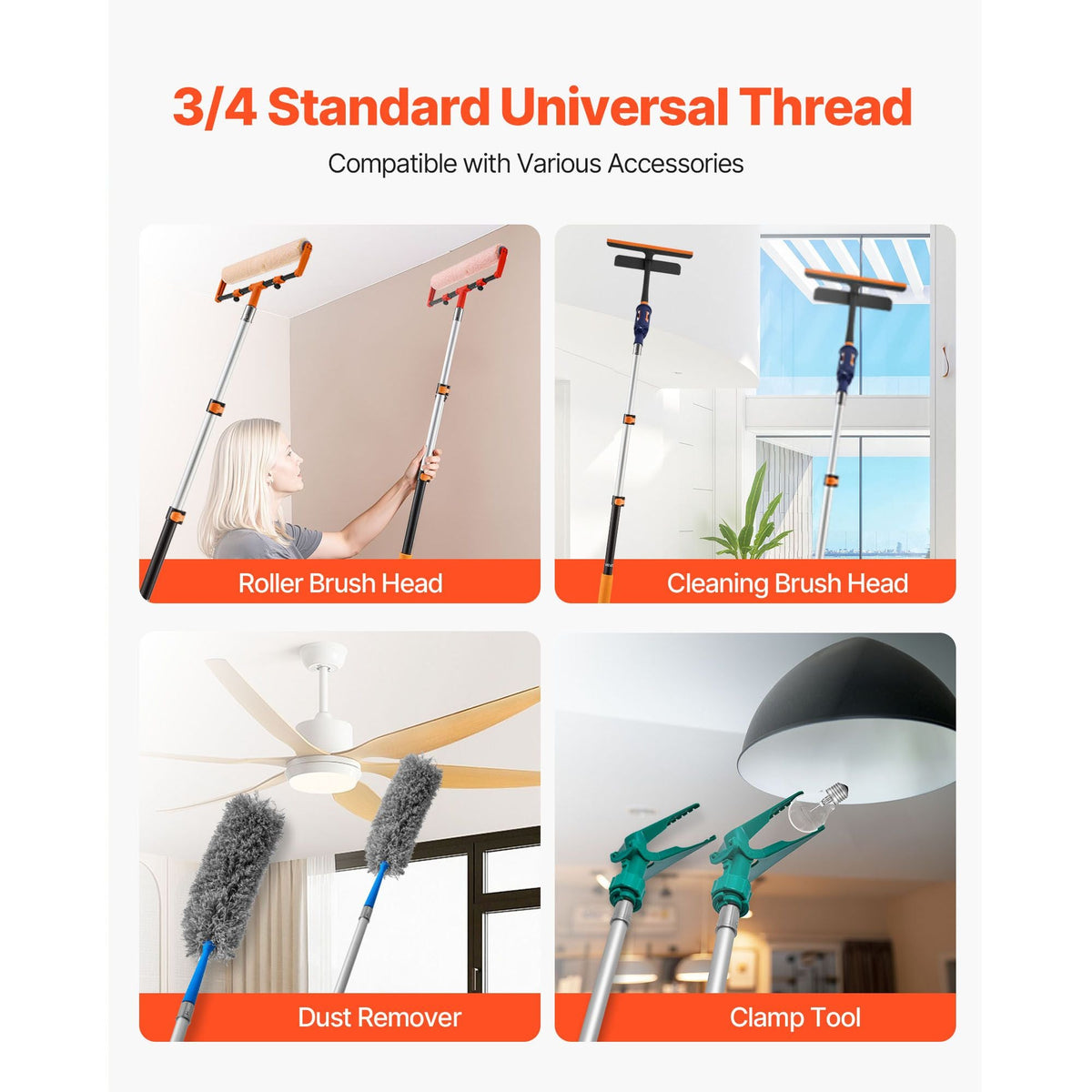 Telescopic Extension Pole, 1.76-4 FT Multi-Purpose Extendable Pole, Sturdy Aluminum Alloy Paint Pole Extension with Flip-Lock Design, High Reach Roller Stick for Painting, Dusting and Cleaning