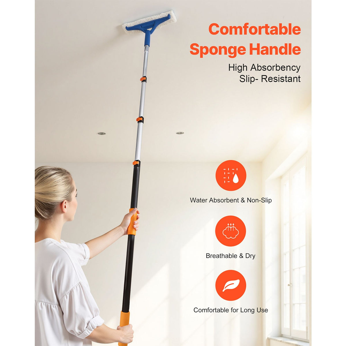 Telescopic Extension Pole, 3.8-12 FT Multi-Purpose Extendable Pole, Sturdy Aluminum Alloy Paint Pole Extension with Flip-Lock Design, High Reach Roller Stick for Painting, Dusting and Cleaning