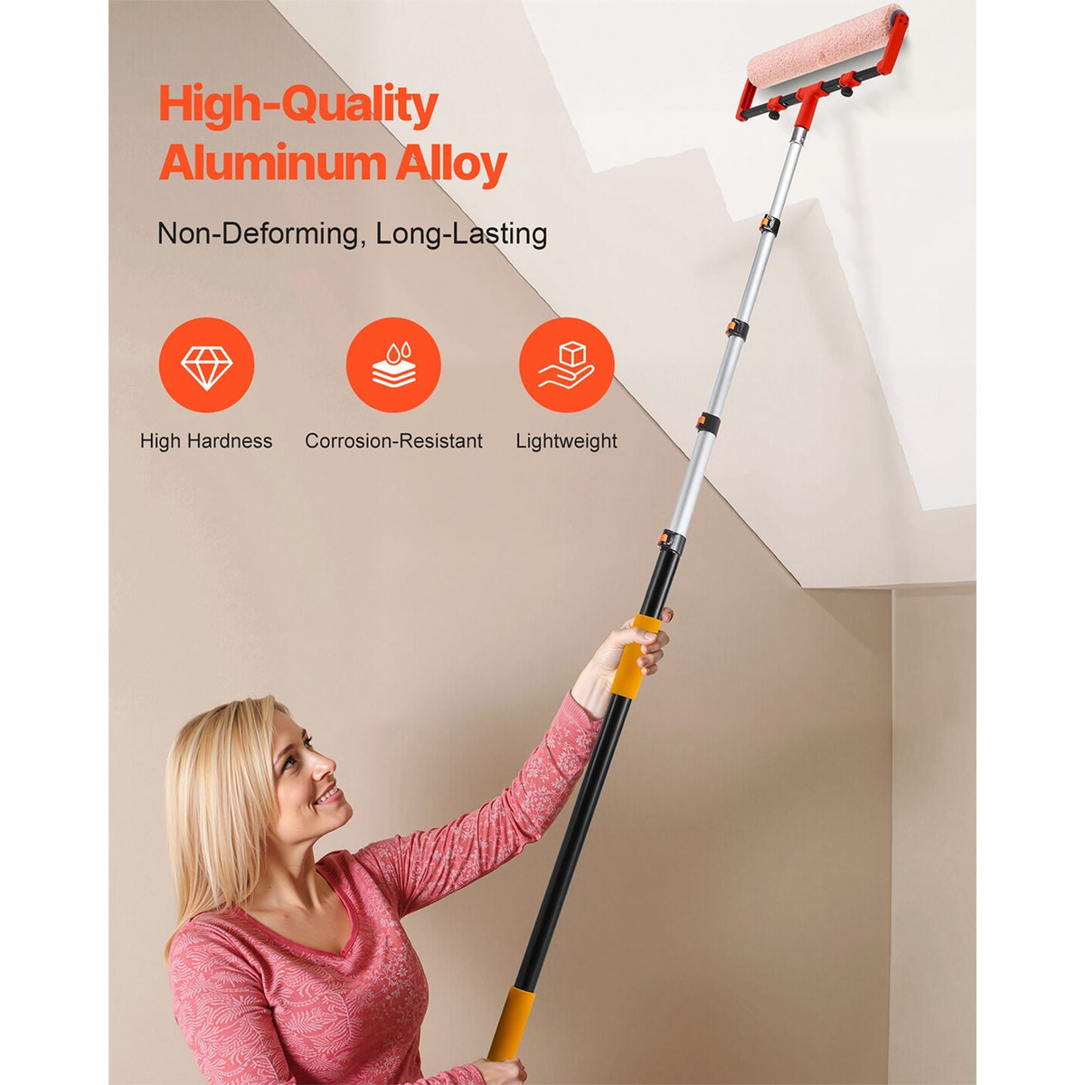 Telescopic Extension Pole, 4.66-19 FT Multi-Purpose Extendable Pole, Sturdy Aluminum Alloy Paint Pole Extension with Flip-Lock Design, High Reach Roller Stick for Painting, Dusting and Cleaning