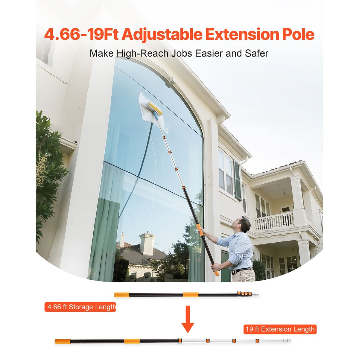 Telescopic Extension Pole, 4.66-19 FT Multi-Purpose Extendable Pole, Sturdy Aluminum Alloy Paint Pole Extension with Flip-Lock Design, High Reach Roller Stick for Painting, Dusting and Cleaning