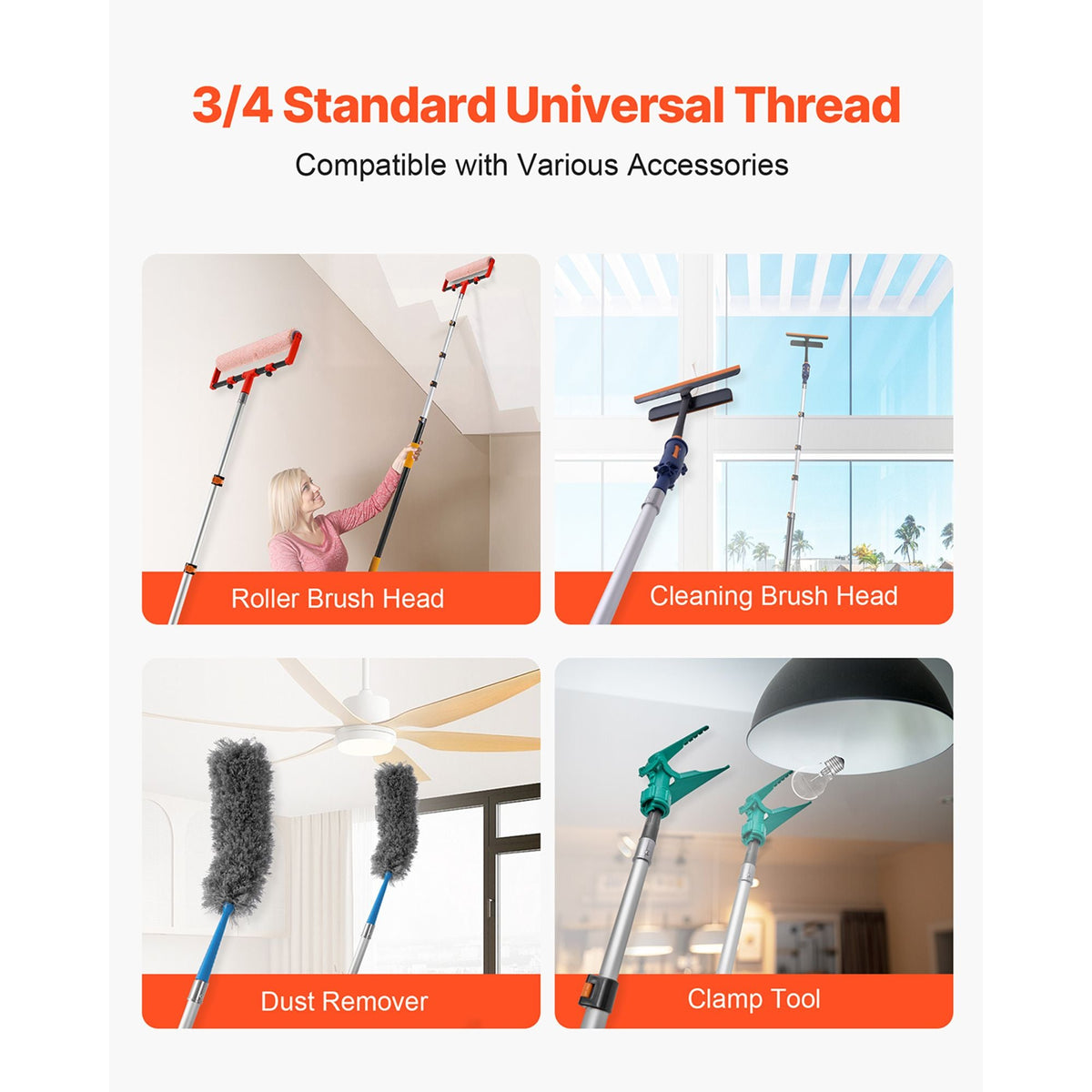 Telescopic Extension Pole, 4.66-19 FT Multi-Purpose Extendable Pole, Sturdy Aluminum Alloy Paint Pole Extension with Flip-Lock Design, High Reach Roller Stick for Painting, Dusting and Cleaning
