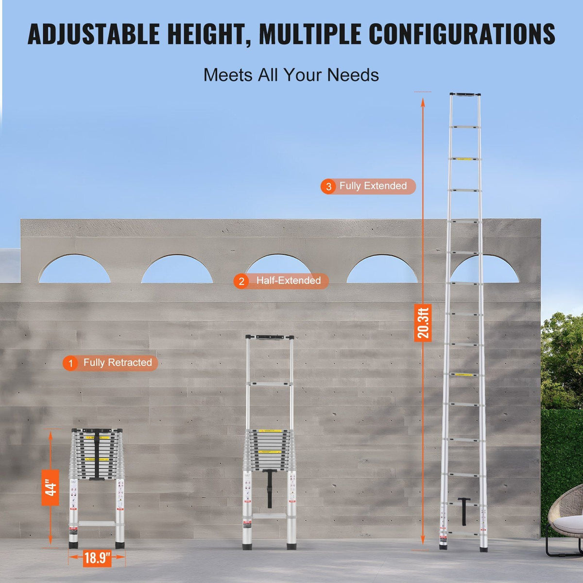 Telescoping Ladder, 20.3FT Aluminum Lightweight Extension Ladder, Multi-button Retraction Collapsible Ladder, 419 LBS Capacity with Non-slip Feet, Portable Compact Ladders for Home, RV, Loft