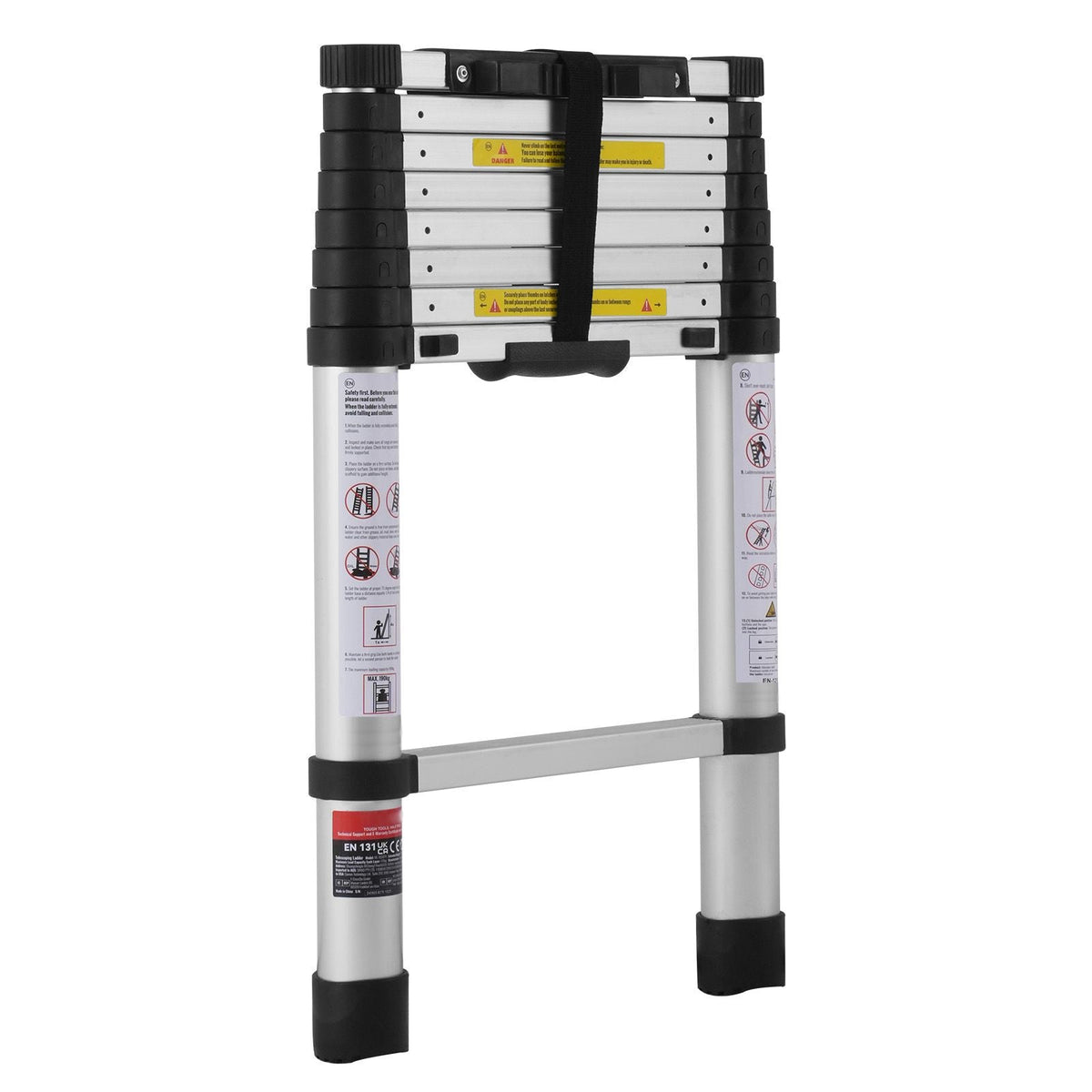 Telescoping Ladder, 8.5FT Aluminum Lightweight Extension Ladder, One-button Retraction Collapsible Ladder, 375 LBS Capacity with Non-slip Feet, Portable Compact Ladders for Home, RV, Loft