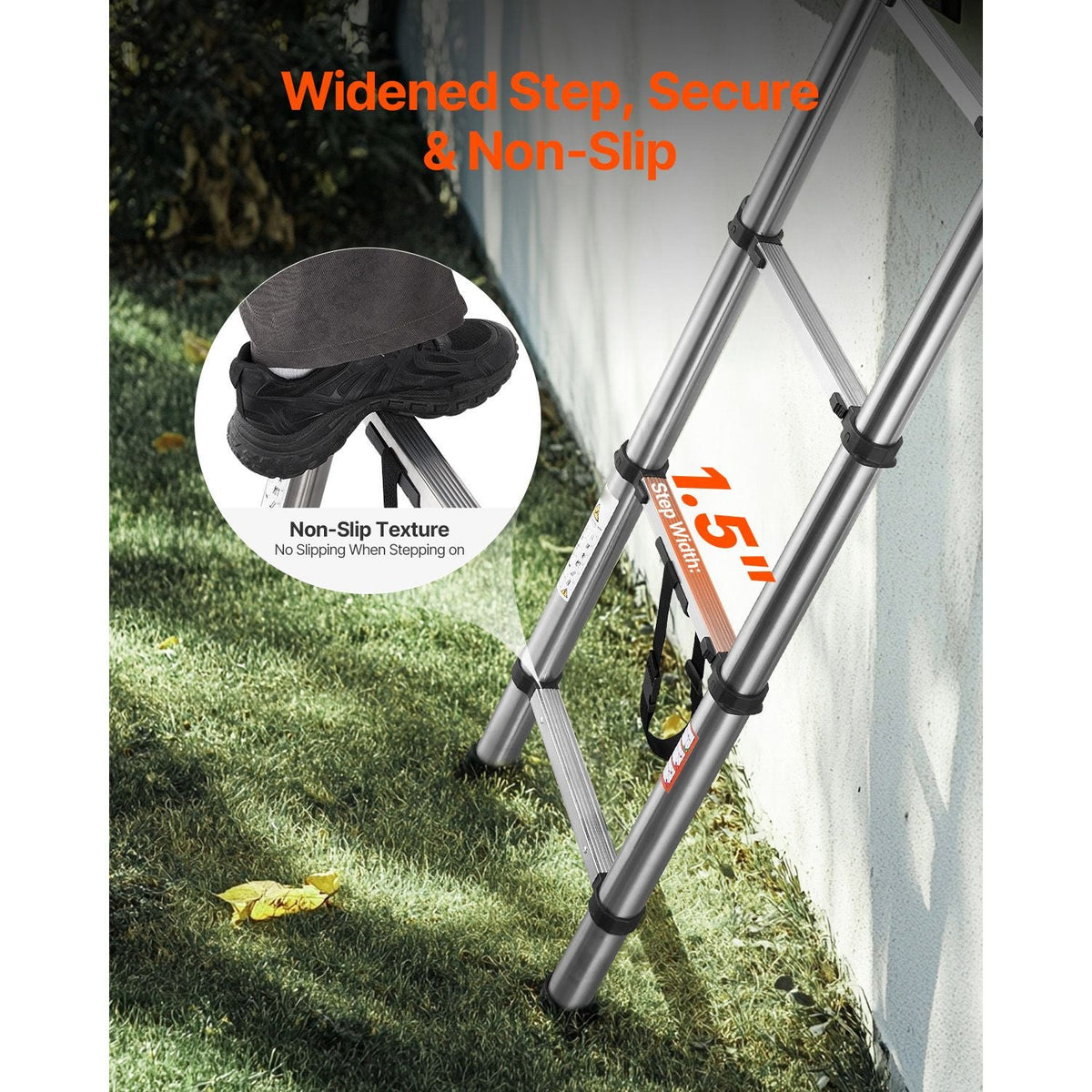 Telescoping Ladder, 8.5ft Stainless Steel Lightweight Extension Ladder, Multi-Button Retraction Collapsible Ladders, 330LBS Capacity & Non-Slip Feet, Portable 9-Step Ladders for Home, RV, Loft
