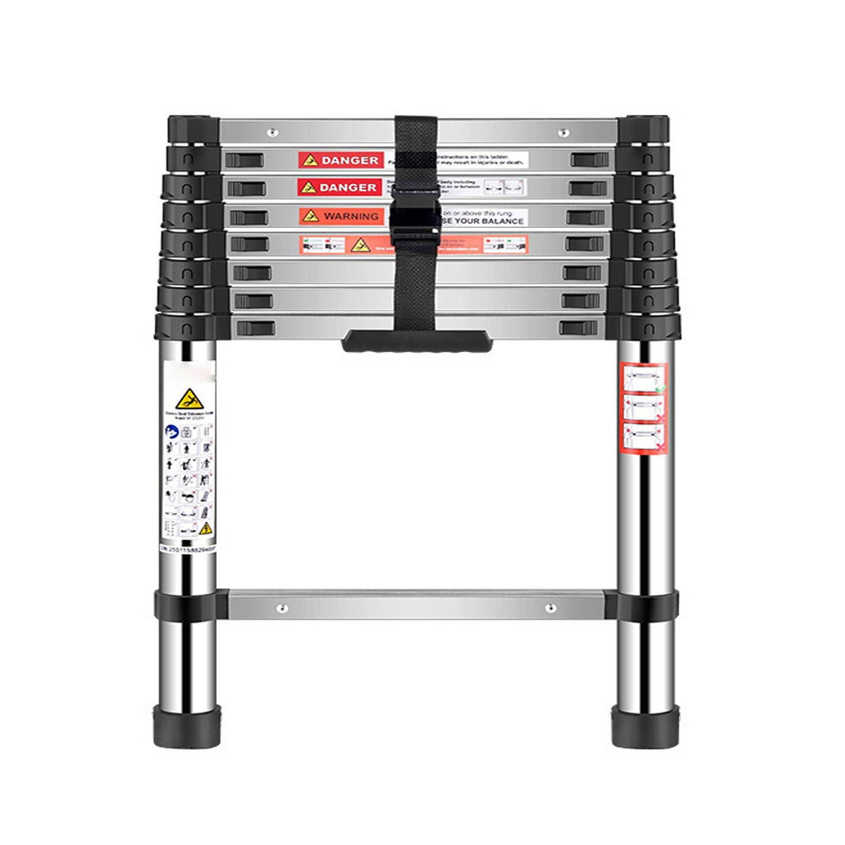 Telescoping Ladder, 8.5ft Stainless Steel Lightweight Extension Ladder, Multi-Button Retraction Collapsible Ladders, 330LBS Capacity & Non-Slip Feet, Portable 9-Step Ladders for Home, RV, Loft