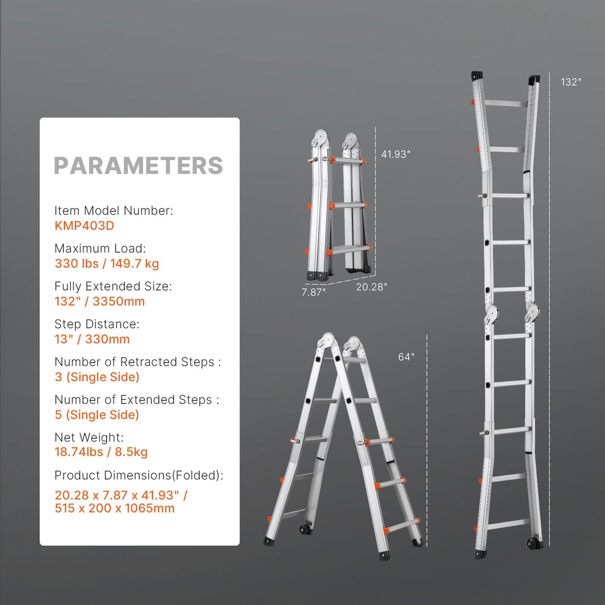 Telescoping Ladder A Frame, 11 FT Compact Aluminum Extension Ladder, Multi-Function Portable Collapsible RV Ladder, Telescopic Ladder for Homework Stairs Indoor Outdoor Roof, 330lb Load