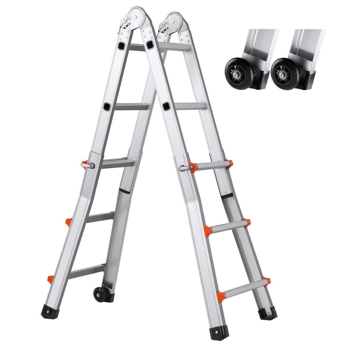 Telescoping Ladder A Frame, 11 FT Compact Aluminum Extension Ladder, Multi-Function Portable Collapsible RV Ladder, Telescopic Ladder for Homework Stairs Indoor Outdoor Roof, 330lb Load