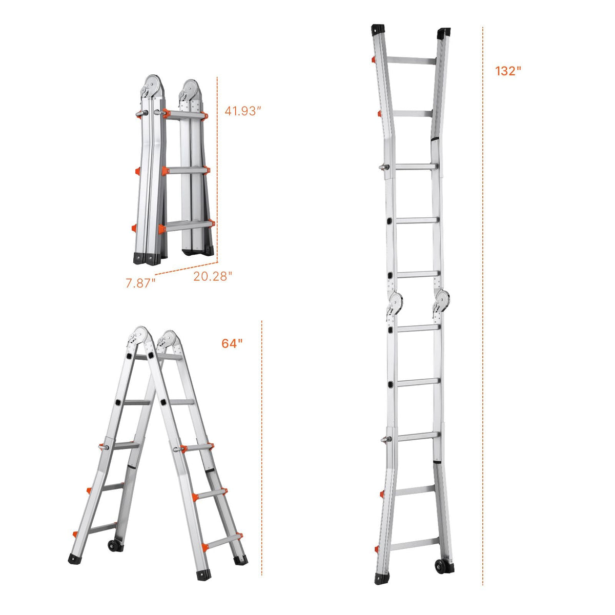 Telescoping Ladder A Frame, 11 FT Compact Aluminum Extension Ladder, Multi-Function Portable Collapsible RV Ladder, Telescopic Ladder for Homework Stairs Indoor Outdoor Roof, 330lb Load