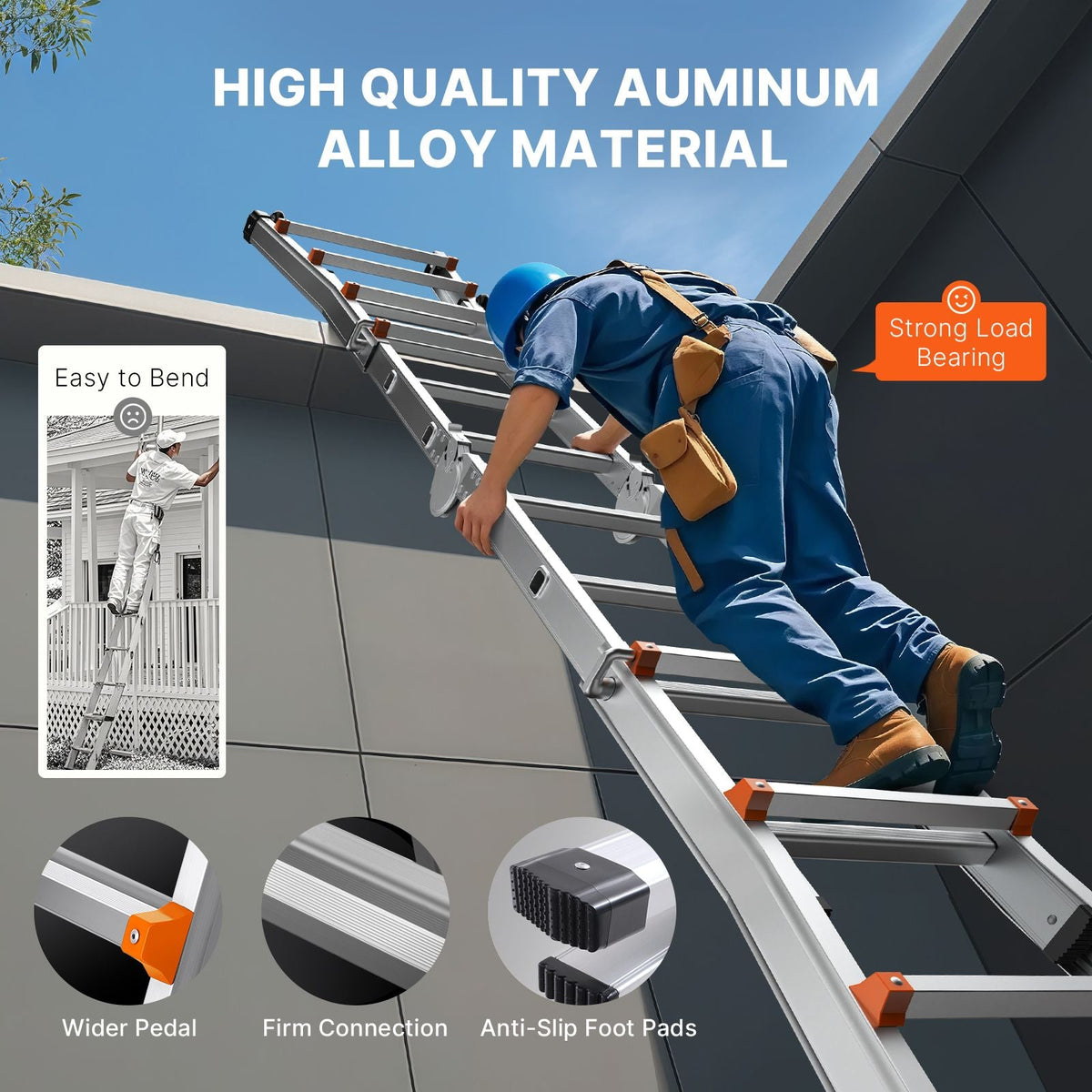 Telescoping Ladder A Frame, 11 FT Compact Aluminum Extension Ladder, Multi-Function Portable Collapsible RV Ladder, Telescopic Ladder for Homework Stairs Indoor Outdoor Roof, 330lb Load
