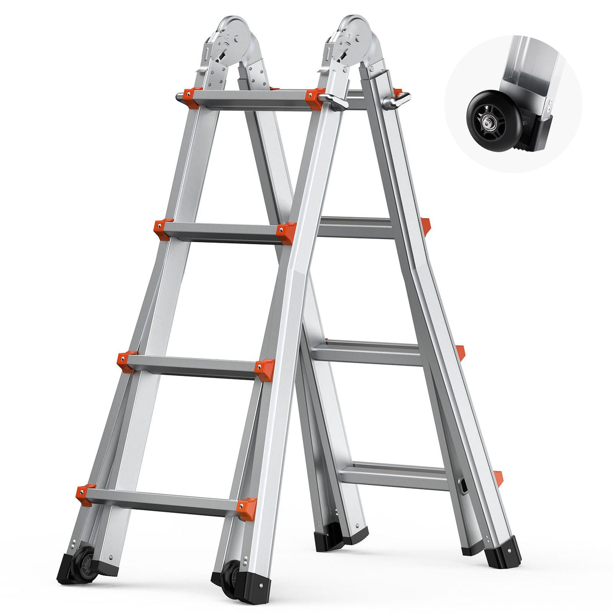 Telescoping Ladder A Frame, 13 FT Compact Aluminum Extension Ladder, Multi-Function Portable Collapsible RV Ladder, Telescopic Ladder for Homework Stairs Indoor Outdoor Roof, 330lb Load