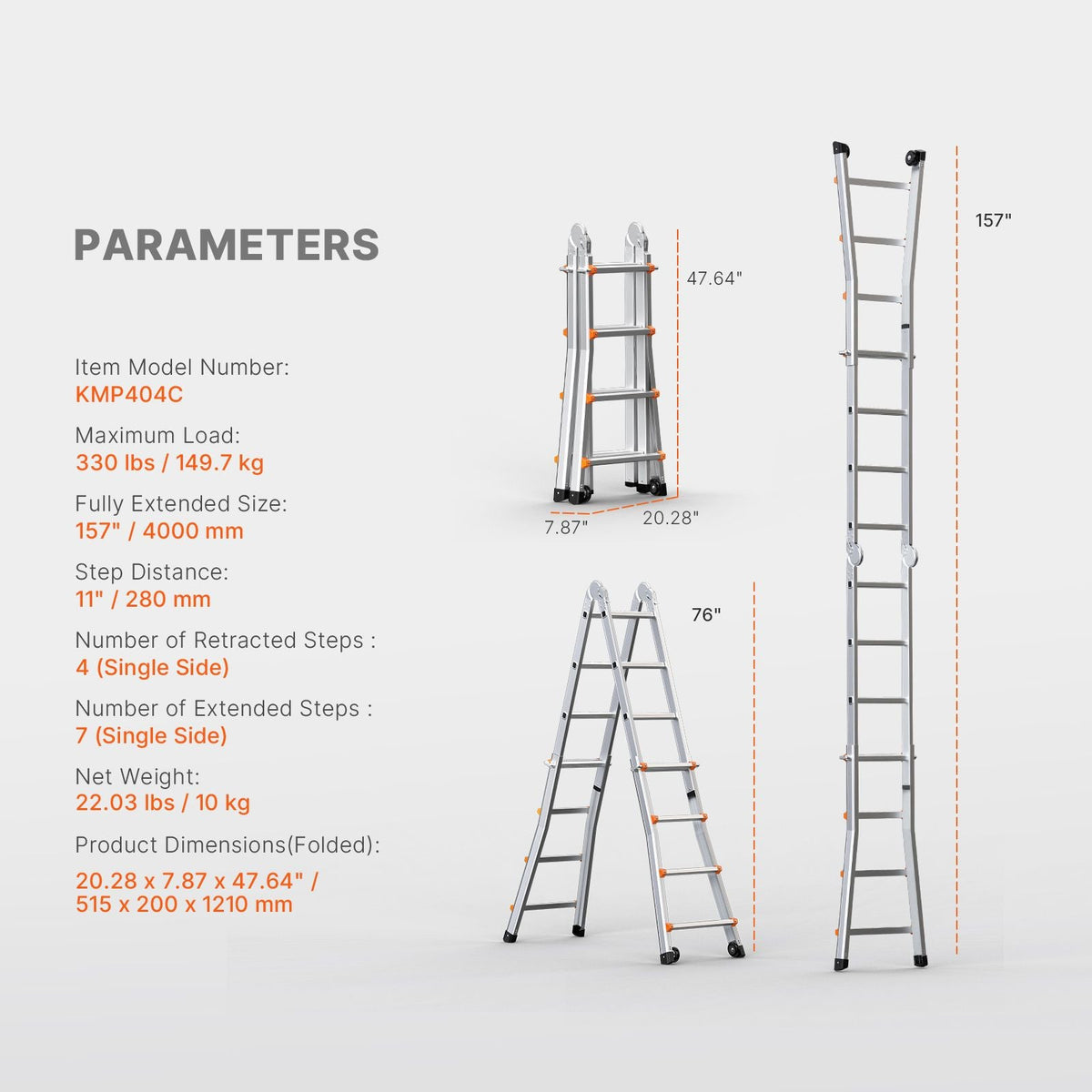 Telescoping Ladder A Frame, 13 FT Compact Aluminum Extension Ladder, Multi-Function Portable Collapsible RV Ladder, Telescopic Ladder for Homework Stairs Indoor Outdoor Roof, 330lb Load
