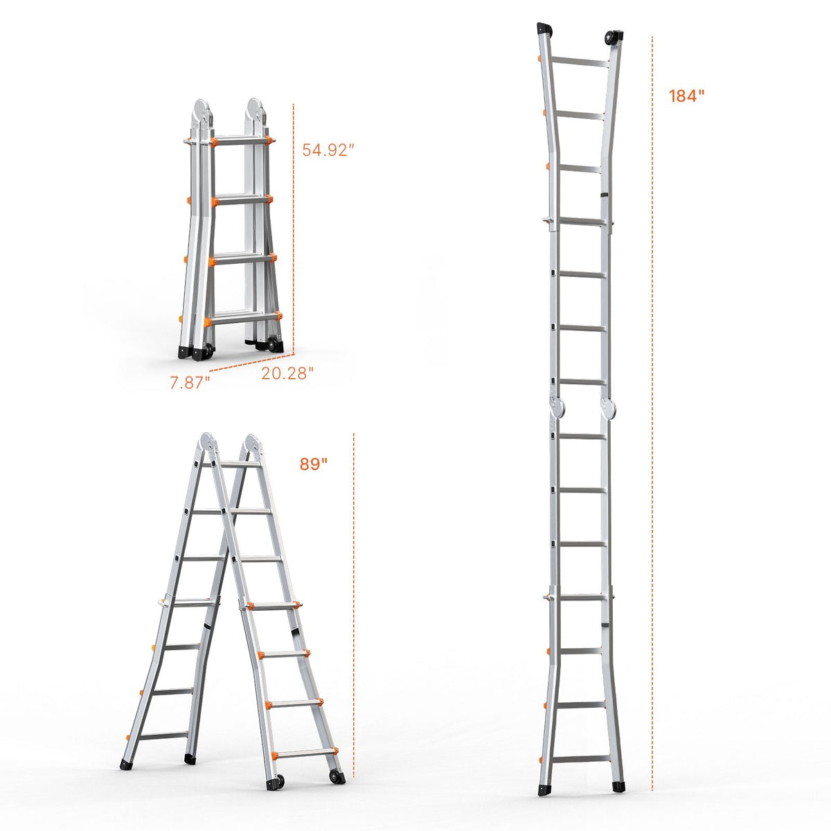 Telescoping Ladder A Frame, 15.5 FT Compact Aluminum Extension Ladder, Multi-Function Portable Collapsible RV Ladder, Telescopic Ladder for Homework Stairs Indoor Outdoor Roof, 330lb Load