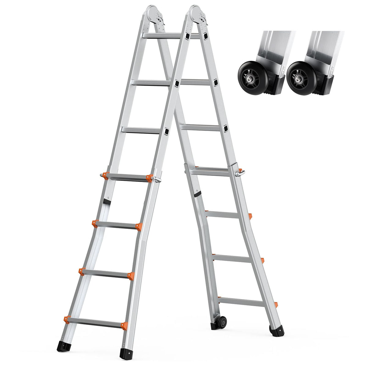Telescoping Ladder A Frame, 15.5 FT Compact Aluminum Extension Ladder, Multi-Function Portable Collapsible RV Ladder, Telescopic Ladder for Homework Stairs Indoor Outdoor Roof, 330lb Load
