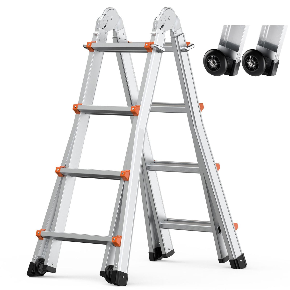 Telescoping Ladder A Frame, 15.5 FT Compact Aluminum Extension Ladder, Multi-Function Portable Collapsible RV Ladder, Telescopic Ladder for Homework Stairs Indoor Outdoor Roof, 330lb Load