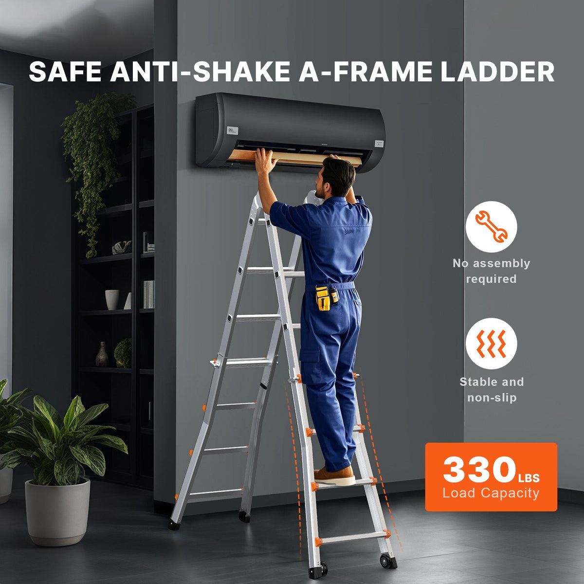 Telescoping Ladder A Frame, 15.5 FT Compact Aluminum Extension Ladder, Multi-Function Portable Collapsible RV Ladder, Telescopic Ladder for Homework Stairs Indoor Outdoor Roof, 330lb Load