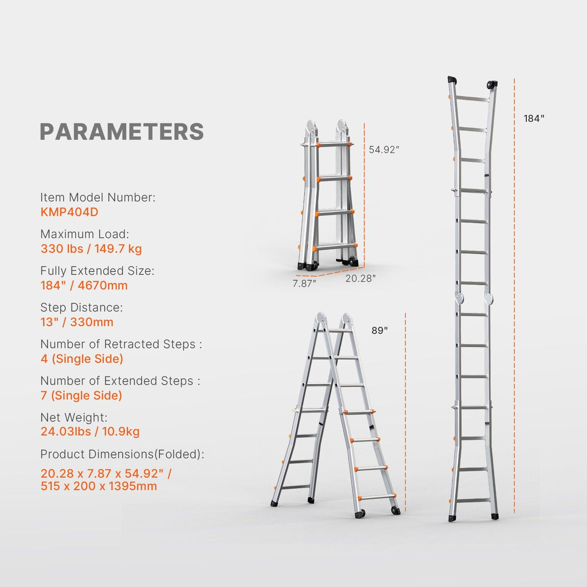 Telescoping Ladder A Frame, 15.5 FT Compact Aluminum Extension Ladder, Multi-Function Portable Collapsible RV Ladder, Telescopic Ladder for Homework Stairs Indoor Outdoor Roof, 330lb Load