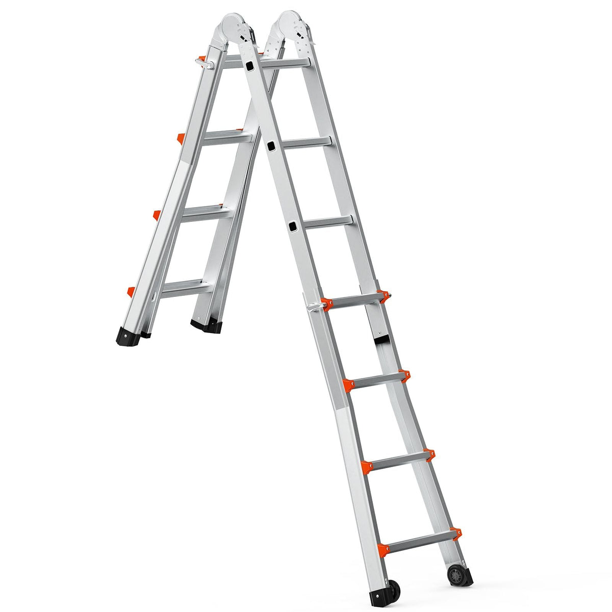 Telescoping Ladder A Frame, 15.5 FT Compact Aluminum Extension Ladder, Multi-Function Portable Collapsible RV Ladder, Telescopic Ladder for Homework Stairs Indoor Outdoor Roof, 330lb Load